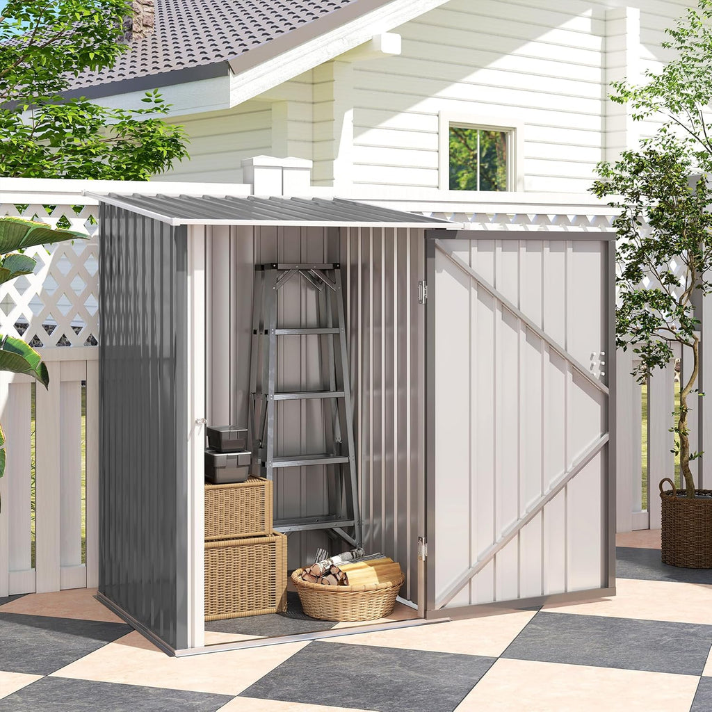 Outsunny 3.3' x 3.4' Outdoor Storage Shed, Metal Garden Tool House with Sloping Roof and Lockable Door for Backyard, Bike, Patio, Garage, Lawn, Gray
