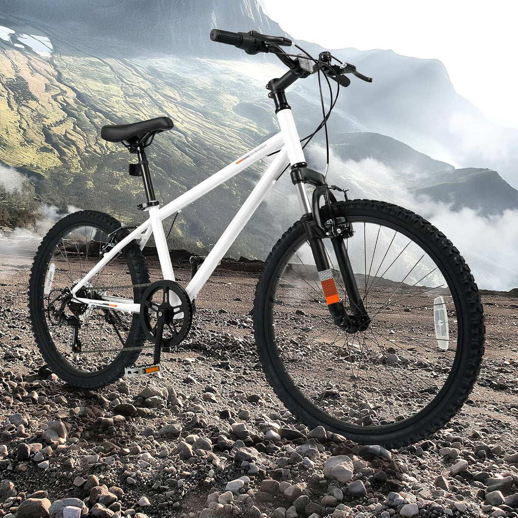 Goplus Mountain Bike, 20/24 Inch Kids Bicycle w/ 6-Speed Drivetrain, Suspension Fork, Dual Brakes, Adjustable Seat, Outdoor Cycling Children City Bike for Boys Girls