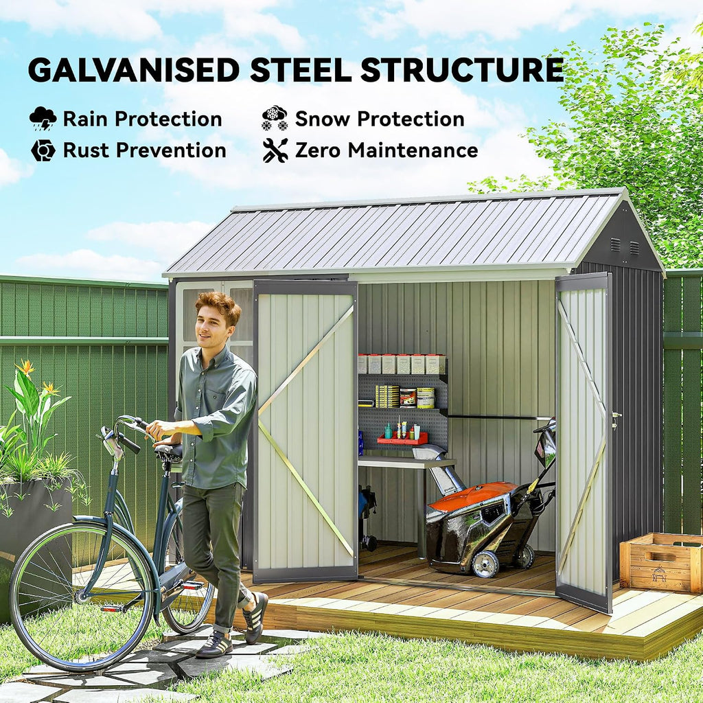 Outsunny 8' x 5.5' Outdoor Storage Shed, Metal Garden Shed with Window & Double Lockable Door, Outdoor Tool Shed Storage with Sloped Roof for Backyard, Patio, Garage, Lawn, Gray