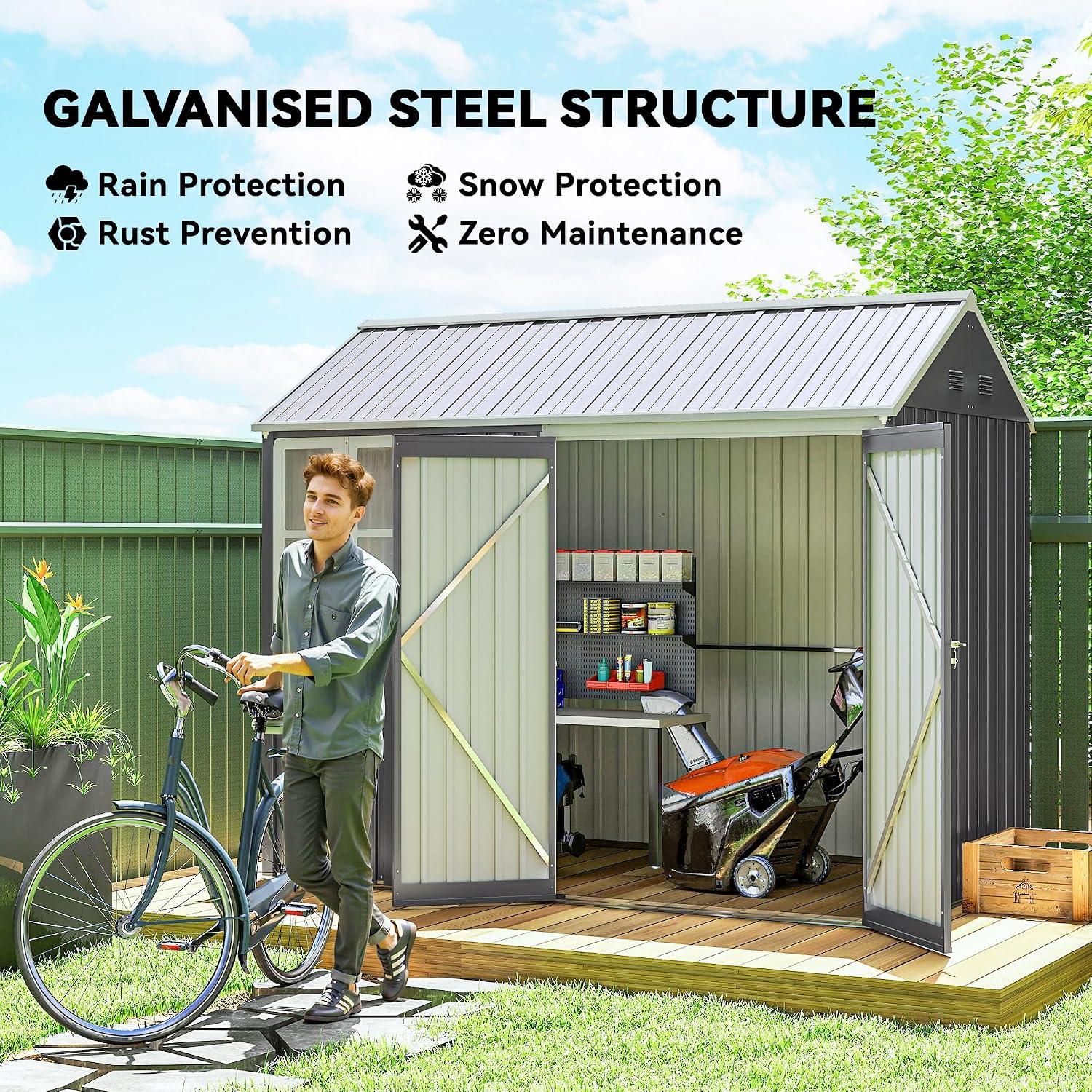Outsunny 8' x 5.5' Outdoor Storage Shed, Metal Garden Shed with Window & Double Lockable Door, Outdoor Tool Shed Storage with Sloped Roof for Backyard, Patio, Garage, Lawn, Gray