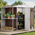 DWVO 8 x 4 ft Outdoor Storage Shed with 2-Tier Shelf, Metal Tool Shed & Garden Storage Cabinet for Backyard, Patio, Equipment & Bike, Brown