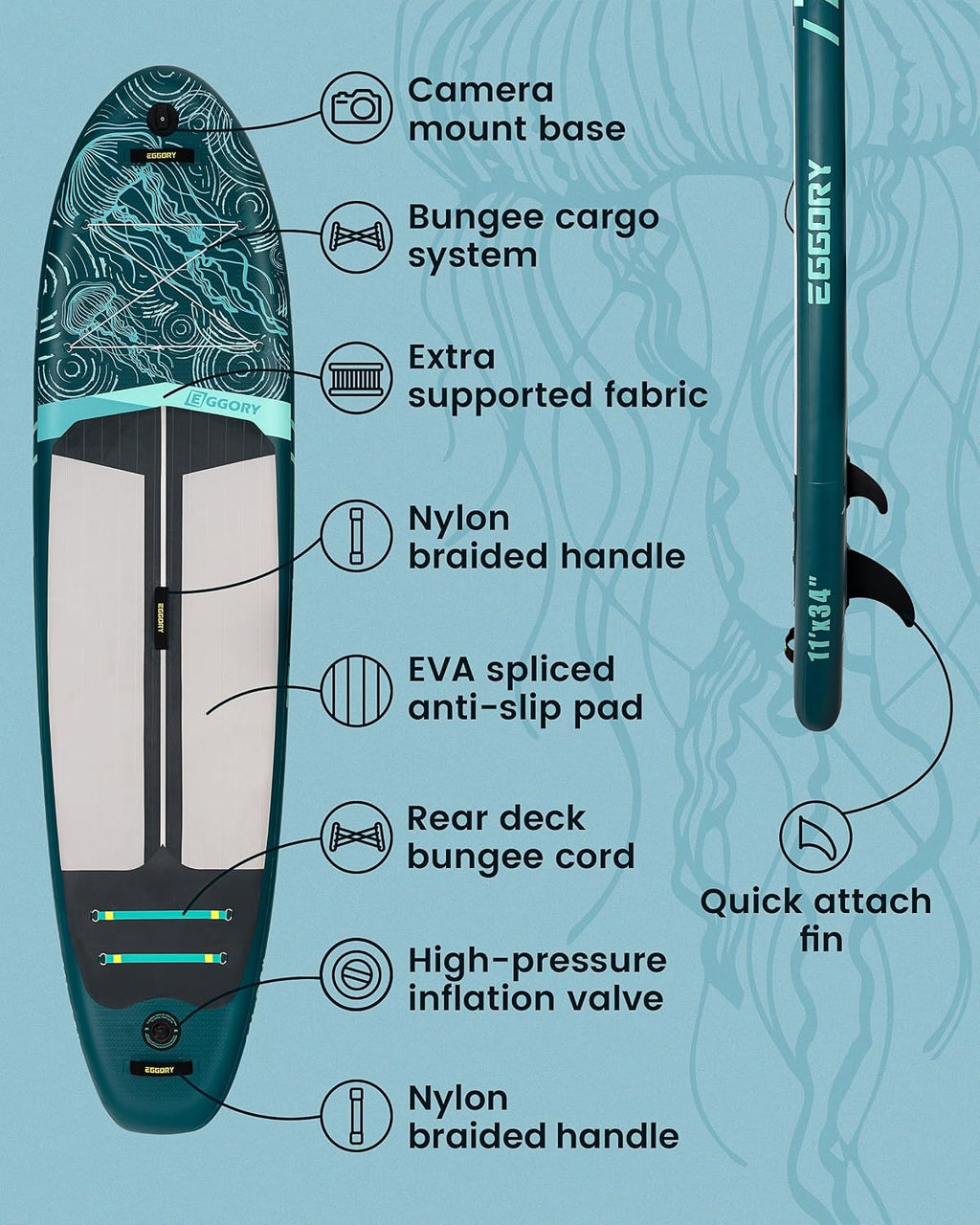 Inflatable Paddle Board,Stand Up Paddle Board Set, Extra Wide SUP Board with Removable Fin, Floating Paddle, Hand Pump, Waterproof Phone Pouch,Traveling Board