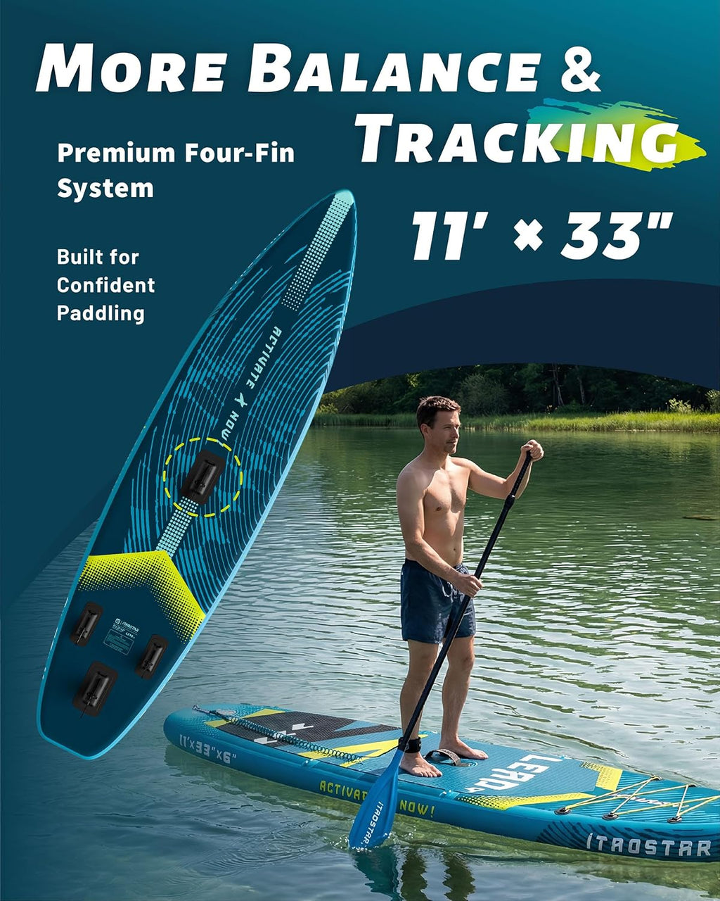 iTAOSTAR Lead 12' × 35' / 11' × 33' Stand Up Paddle Board Inflatable, Extar Wide SUP Board with 5 Fins Stable Design for Adults, Youth, All Skill Levels, Lakes, Oceans