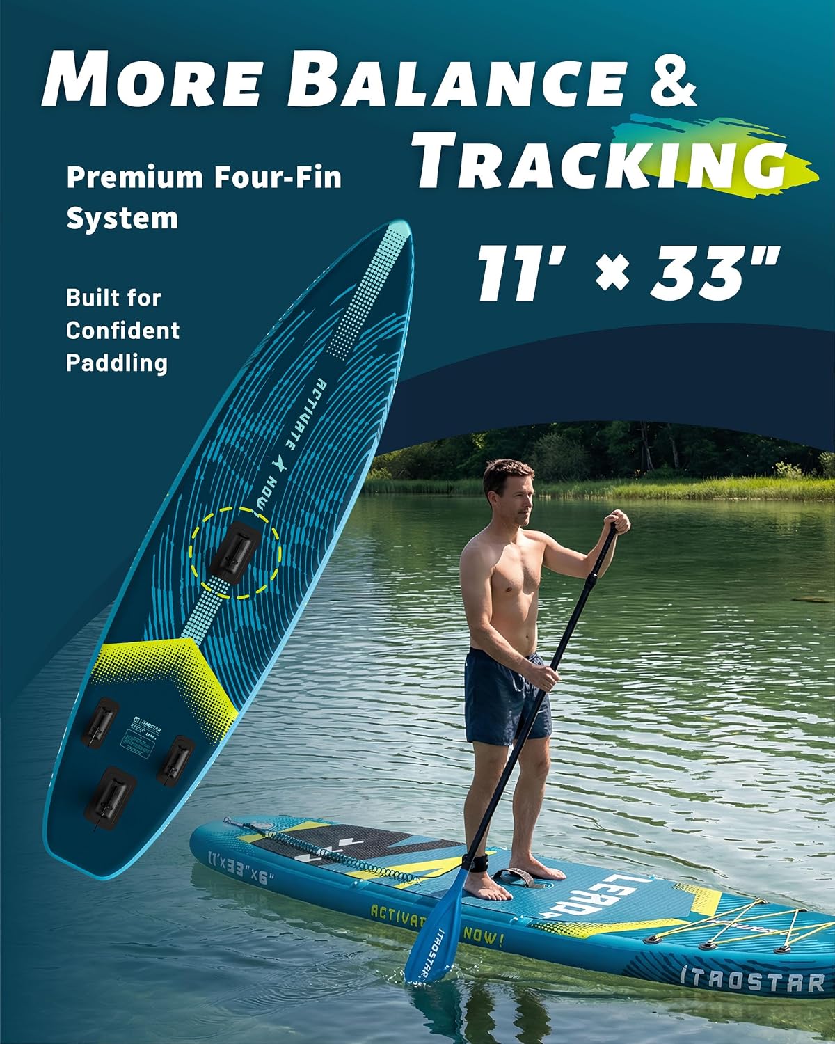 iTAOSTAR Lead 12' × 35' / 11' × 33' Stand Up Paddle Board Inflatable, Extar Wide SUP Board with 5 Fins Stable Design for Adults, Youth, All Skill Levels, Lakes, Oceans