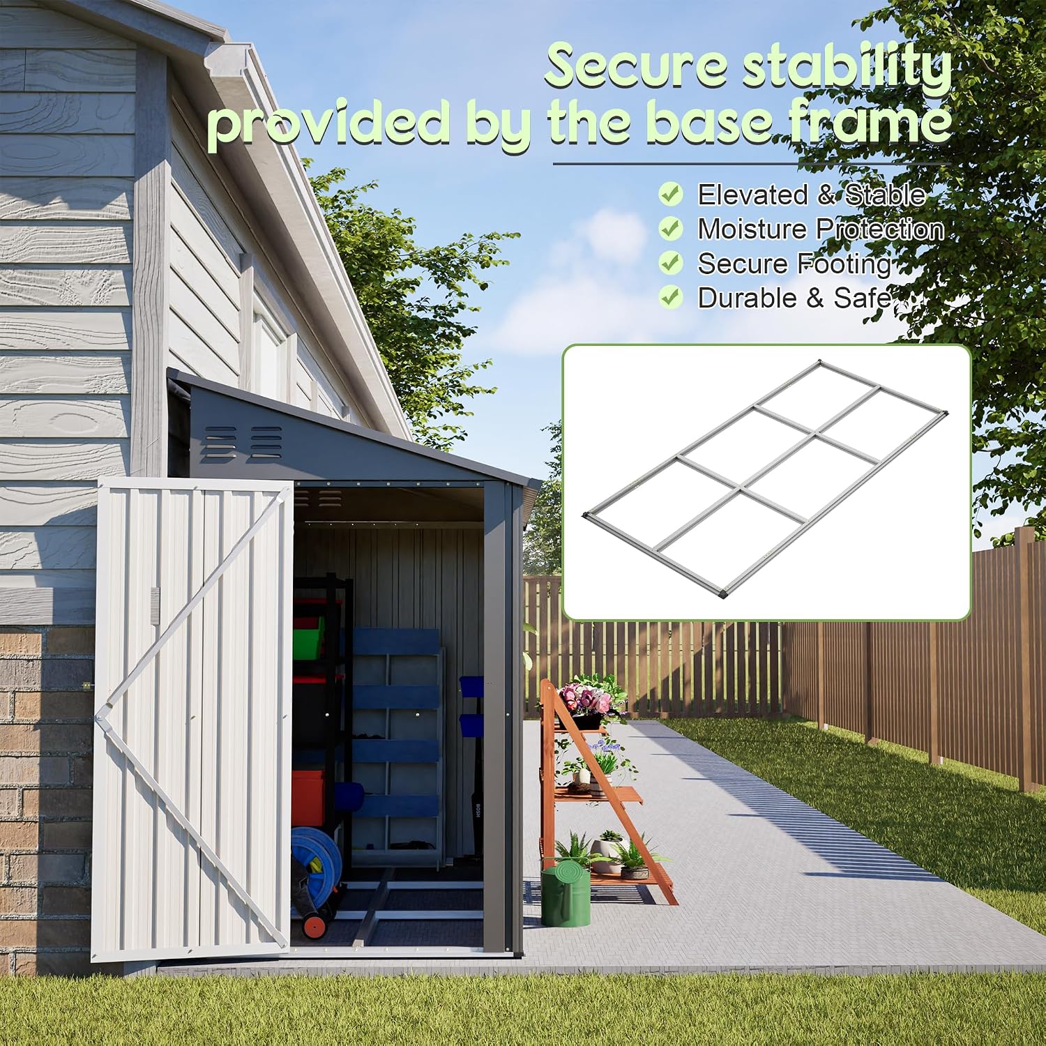 Outdoor Metal Storage Shed 4 x 8 ft, Garden Shed Lean to shed for Bike, Tool Outside Shed with Floor Base, Lock, Door for Backyard, Patio, Lawn, Grey