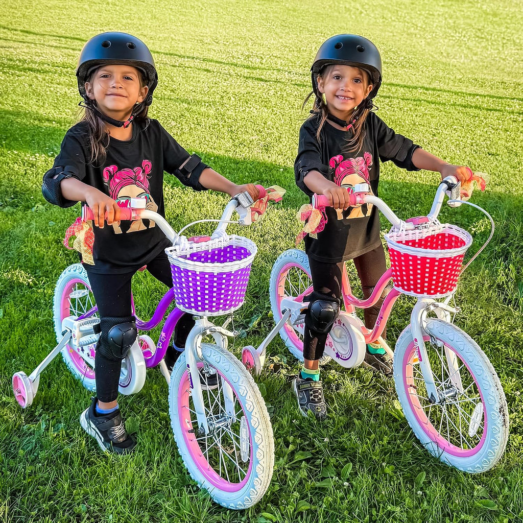 RoyalBaby Girls Bike with Training Wheels and Kickstand, Stargirl Kids Bicycle 16 Inch Toddlers to Big Kids 4-7 Years, Coral Red