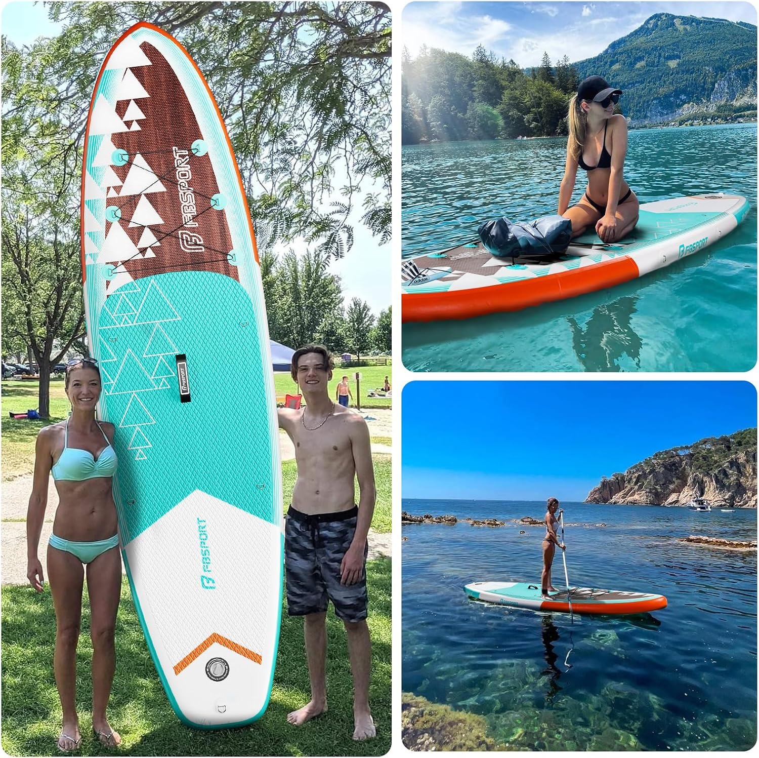 FBSPORT 11' Premium Stand Up Paddle Board, Yoga Board with SUP Accessories & Carry Bag | Wide Stance, Surf Control, Non-Slip Deck, Leash, Paddle and Pump for Youth & Adult