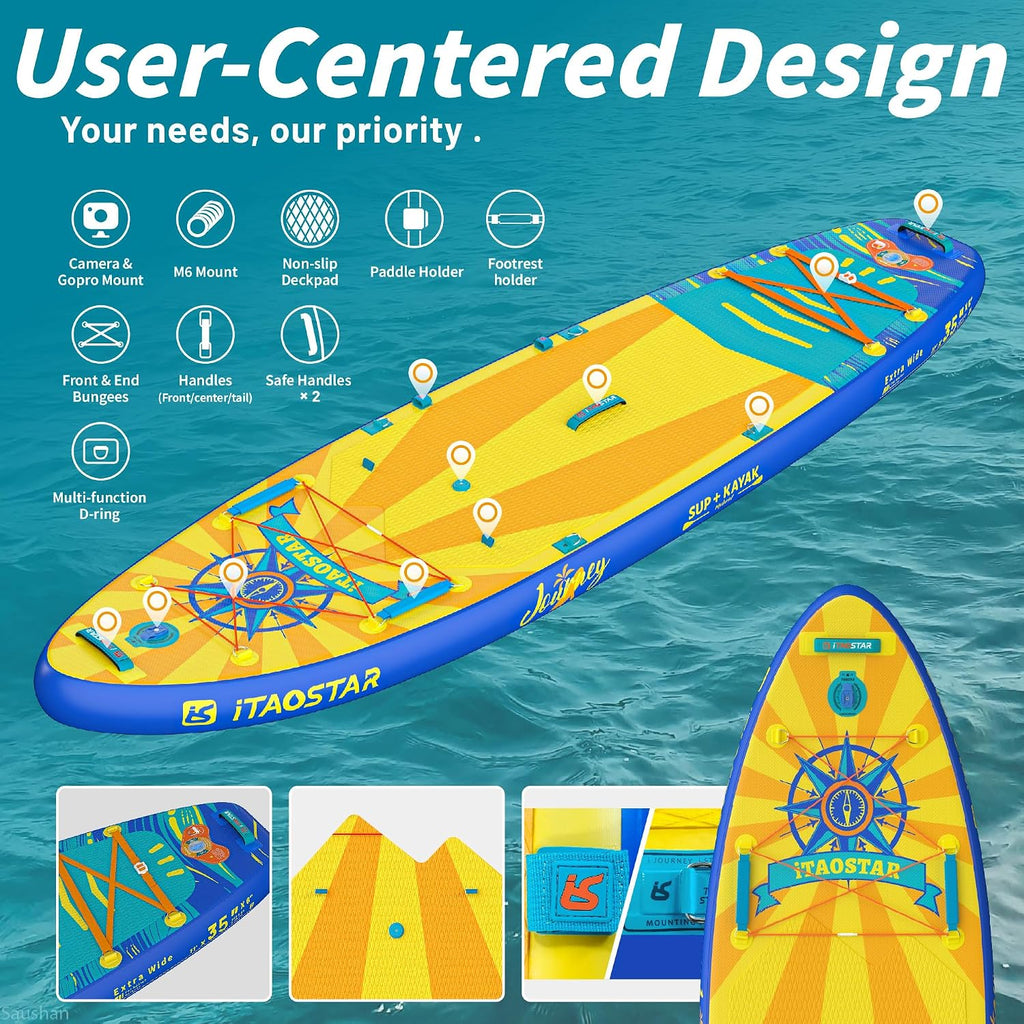 iTAOSTAR Journey 11'6' / 11'×34' / 11'×35' Extra Wide Paddle Board, One-Stop Premium SUP Board Accessories, Tailored Fins, Stable Inflatable Stand Up Paddle Boards for Youth/Adults of All Skill Levels