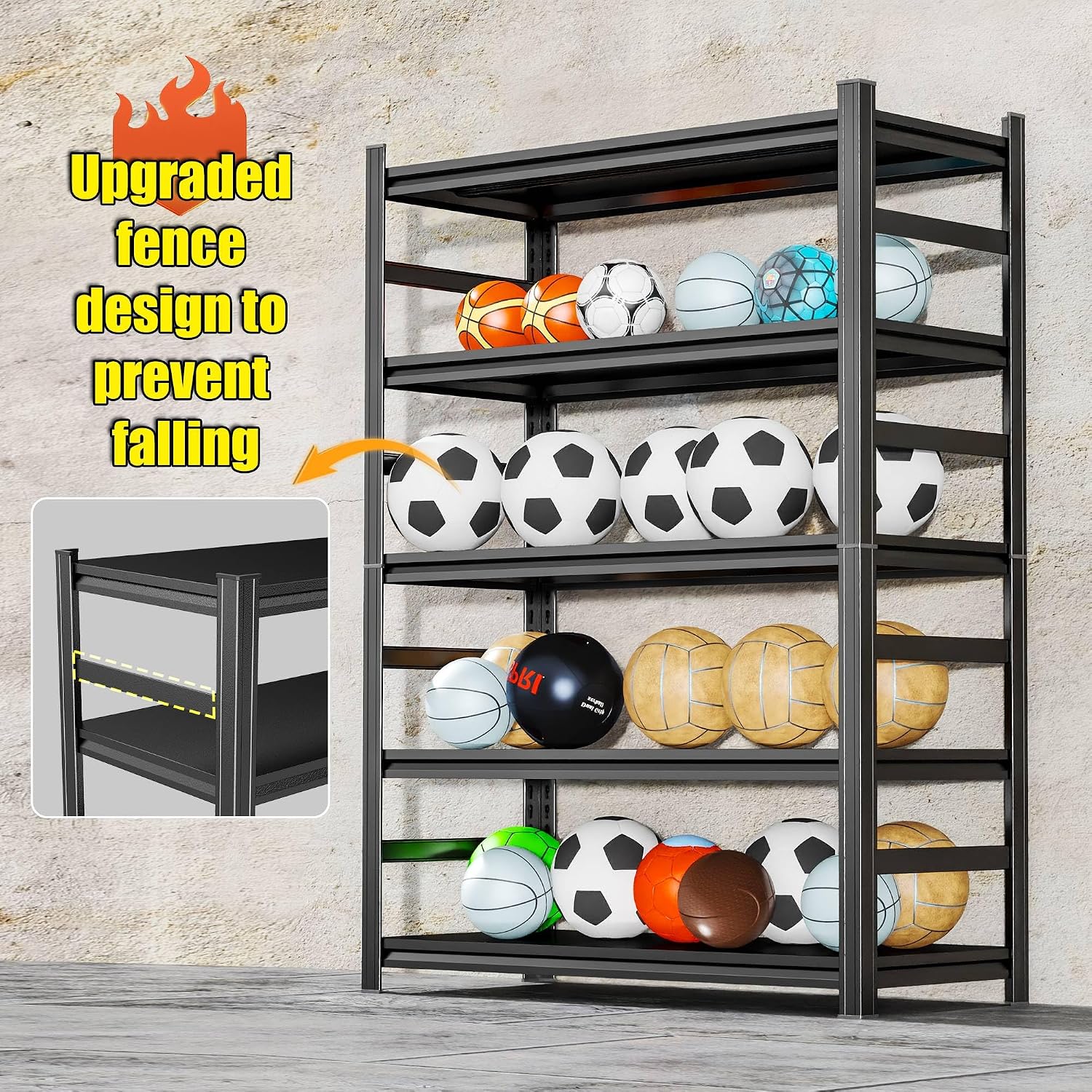 5-Tier Garage Shelving, 87''H*48''W*24''D Metal Storage Shelf ，2-in-1 Adjustable 3020 lbs Heavy Duty Unit Shelves, Upgraded Reinforced Double-Layer Columns for Basement Storehouse Pantry Rack