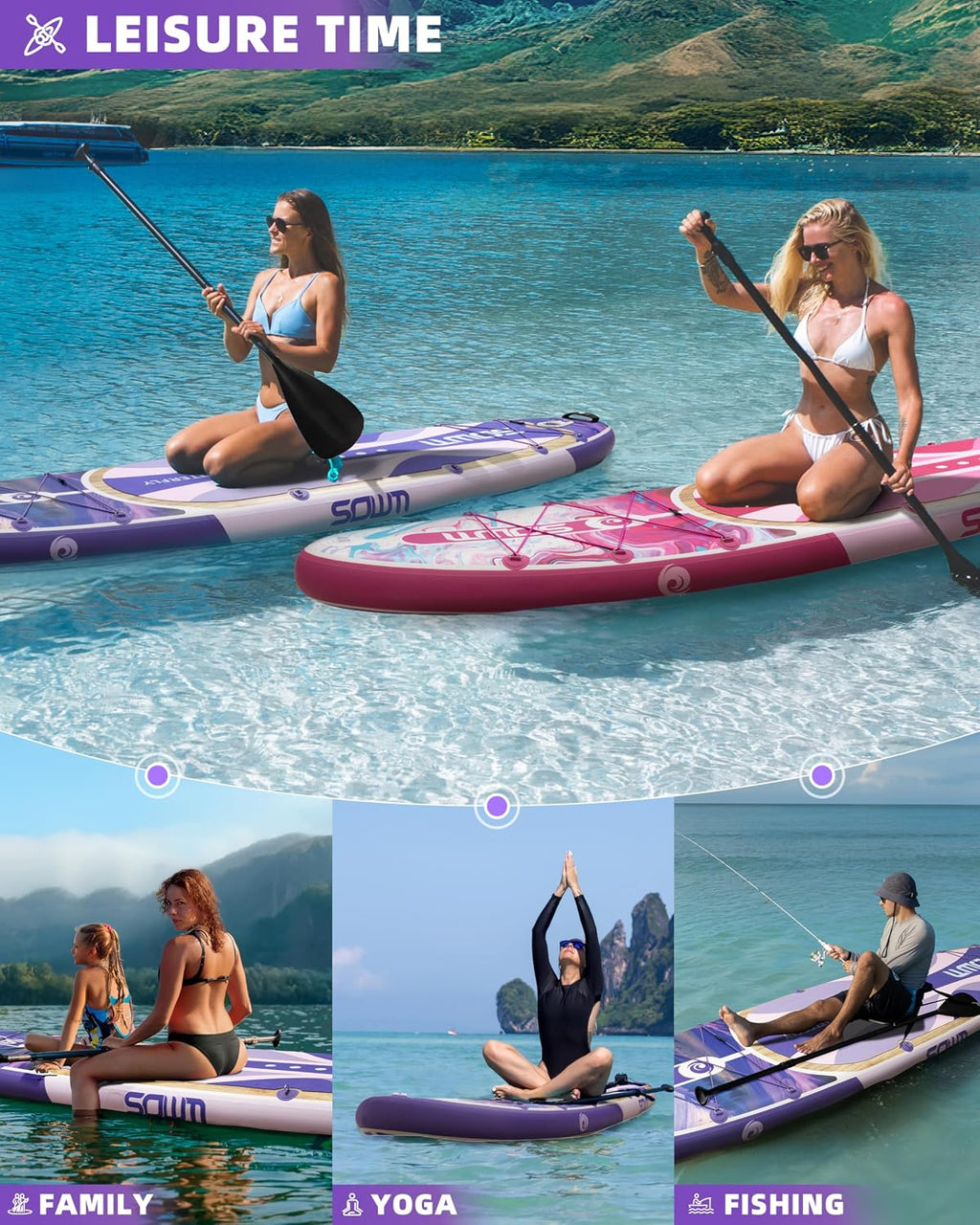 11'*33'/34' Inflatable Stand Up Paddle Board for Beginners,400/420lbs Capacity, Anti-Slip EVA Deck, Includes Adjustable Paddle, Pump, Backpack & SUP Accessories for Surfing, Fishing, Yoga & More