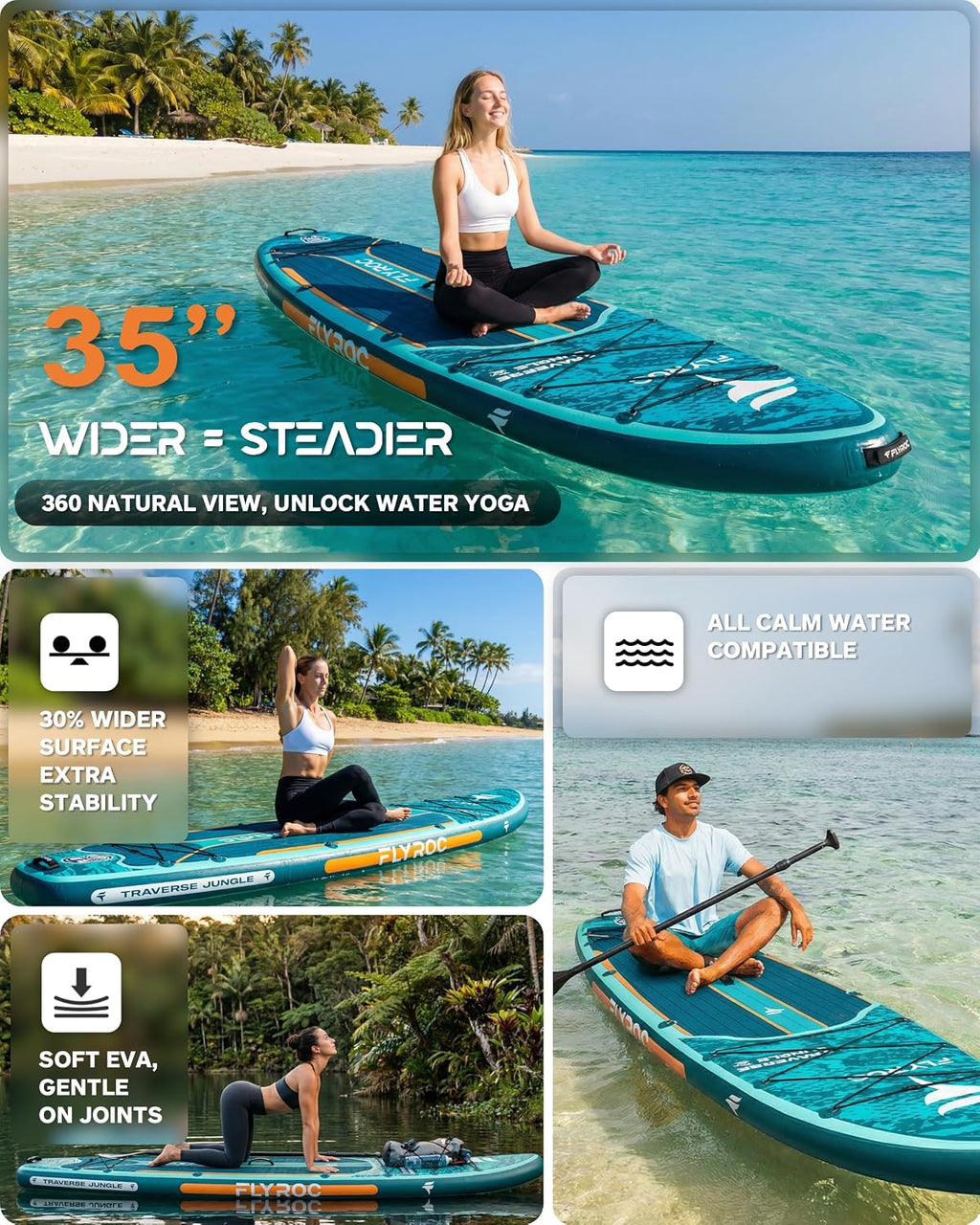 11'6x35'' Extra Wide Inflatable Paddle Board, 450lb Capacity Stand Up Paddle Board for Adults (x3), Stable Inflatable SUP, All Skill Levels, 3 Handles, 100L Backpack, 3PCS Paddle, 5L Dry Bag