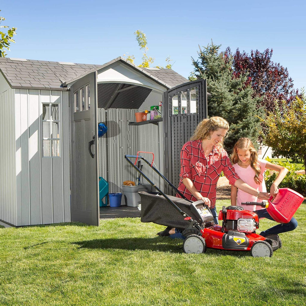 Lifetime 10×8 Ft. Outdoor Storage Shed, Dual‑Wall HDPE with Steel‑Reinforced Structure, Side‑Entry Doors with Windows, Skylight, Screened Vents, Adjustable Shelves, Slip‑Resistant Floor, UV‑Protected