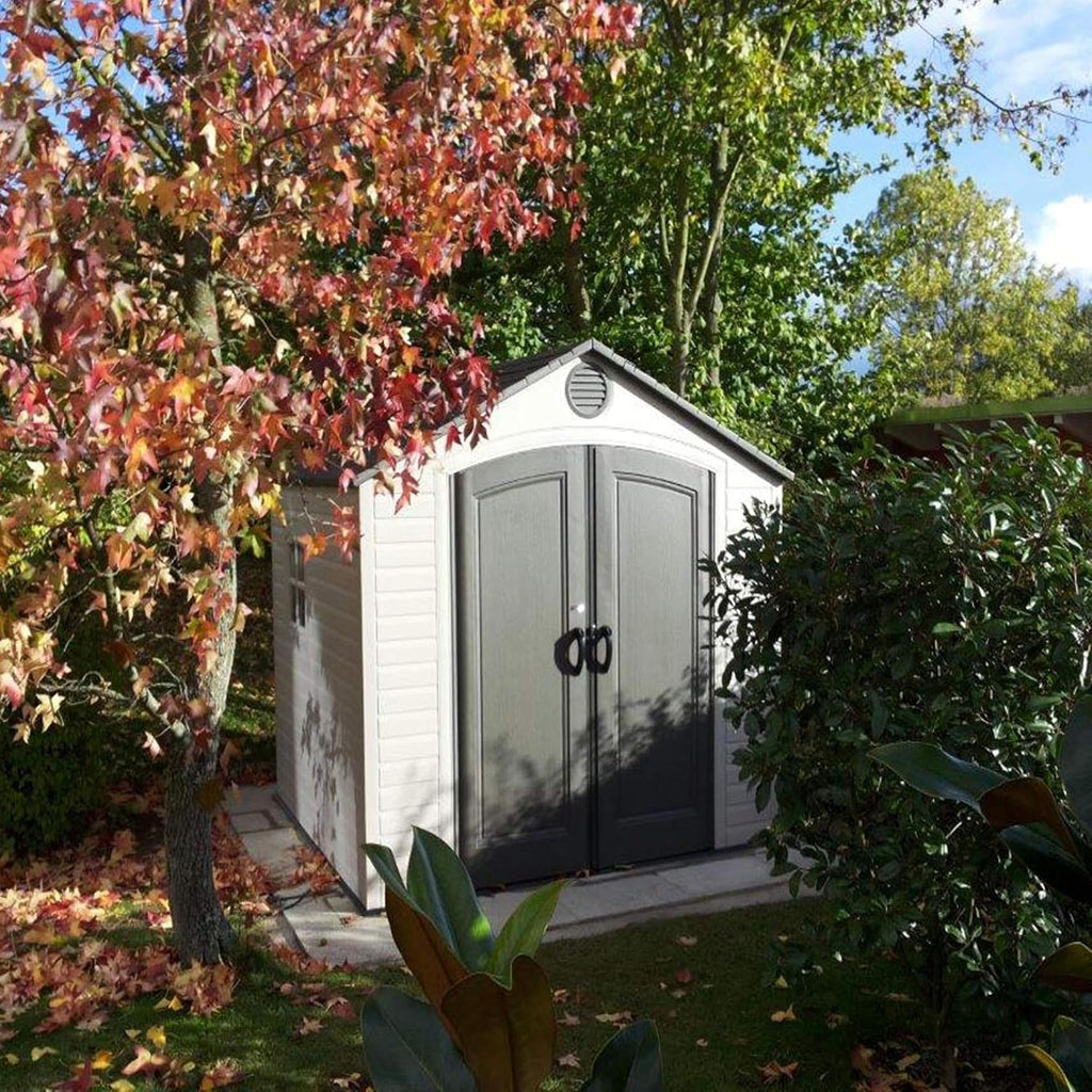 LIFETIME 6405 Outdoor Storage Shed with Window, Skylights, and Shelving, 8 by 10 Feet
