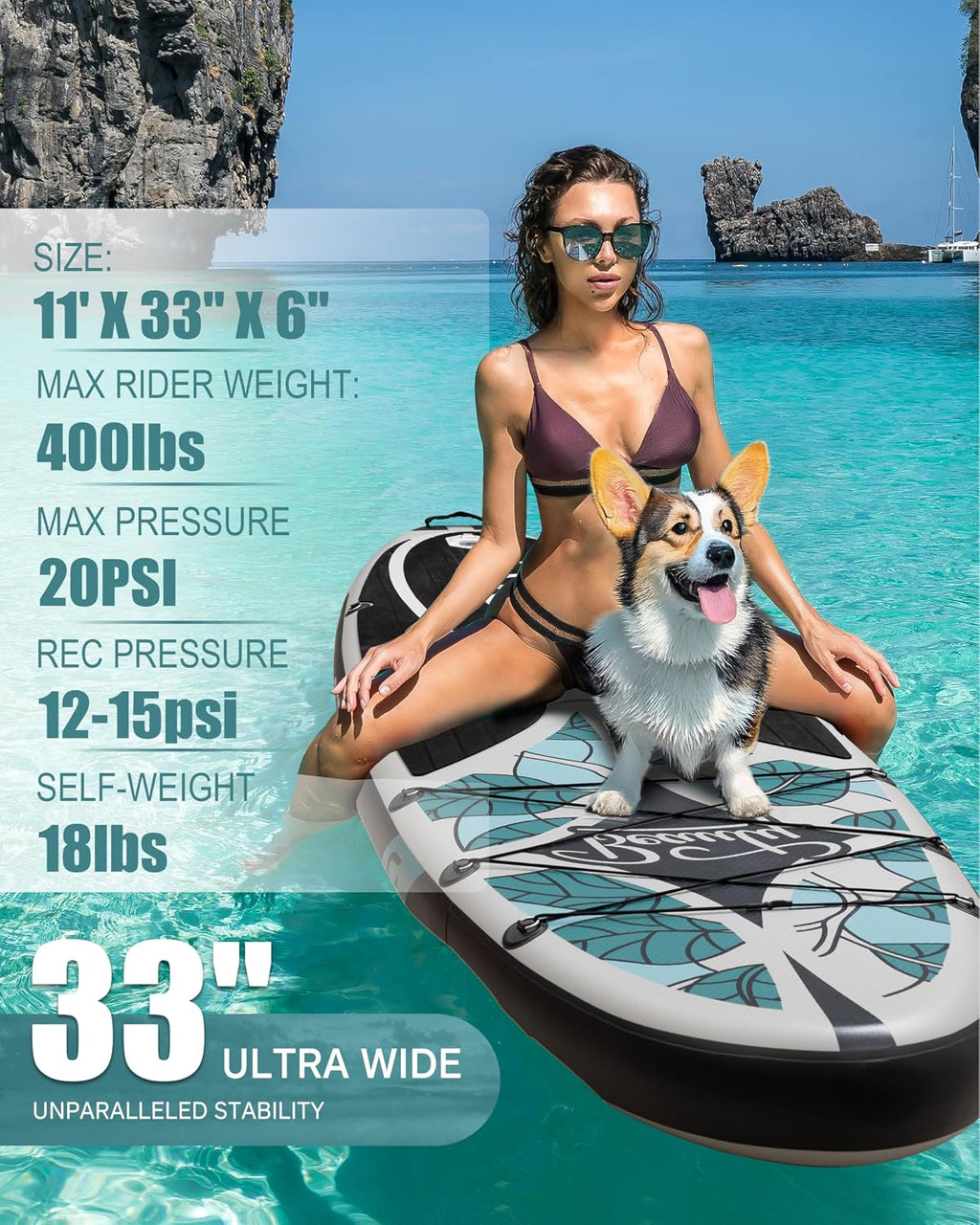 Inflatable Stand Up Paddle Board with SUP Accessories, 11'*33' Inflatable Paddle Boards for Adults & Youth of All Skill Levels