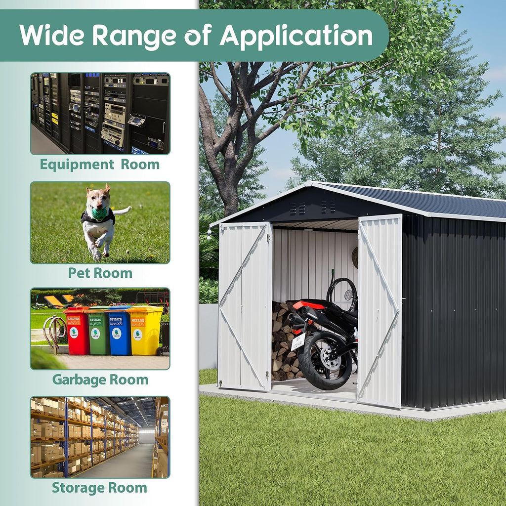 YOPTO 10x12 FT Outdoor Storage Shed,Metal Shed W/Updated Frame Structure,Garden Shed W/Lockable Door,2 Air Vents & Sloped Roof,for Backyard,Patio,Lawn,Black