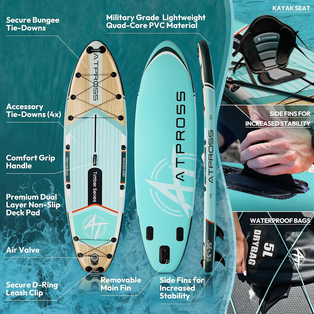 11'6'x35' Inflatable Paddle Board, 450lbs Extra Wide Stand Up Paddleboard for Adults with Premium SUP Accessories Kit & Backpack, Blow Up Kayak Non-Slip Stable Deck Boat for Yoga Fishing Surf