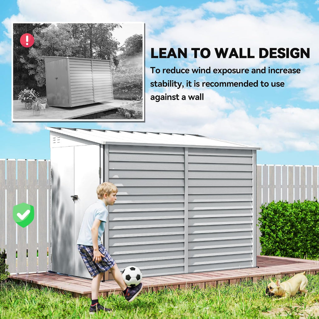 Outsunny 4.6' x 9' Steel Outdoor Storage Shed, Waterproof Lean to Shed, Metal Garden Tool House with Foundation Kit, Lockable Doors, Gloves and 2 Air Vents for Backyard, Patio, Lawn, White