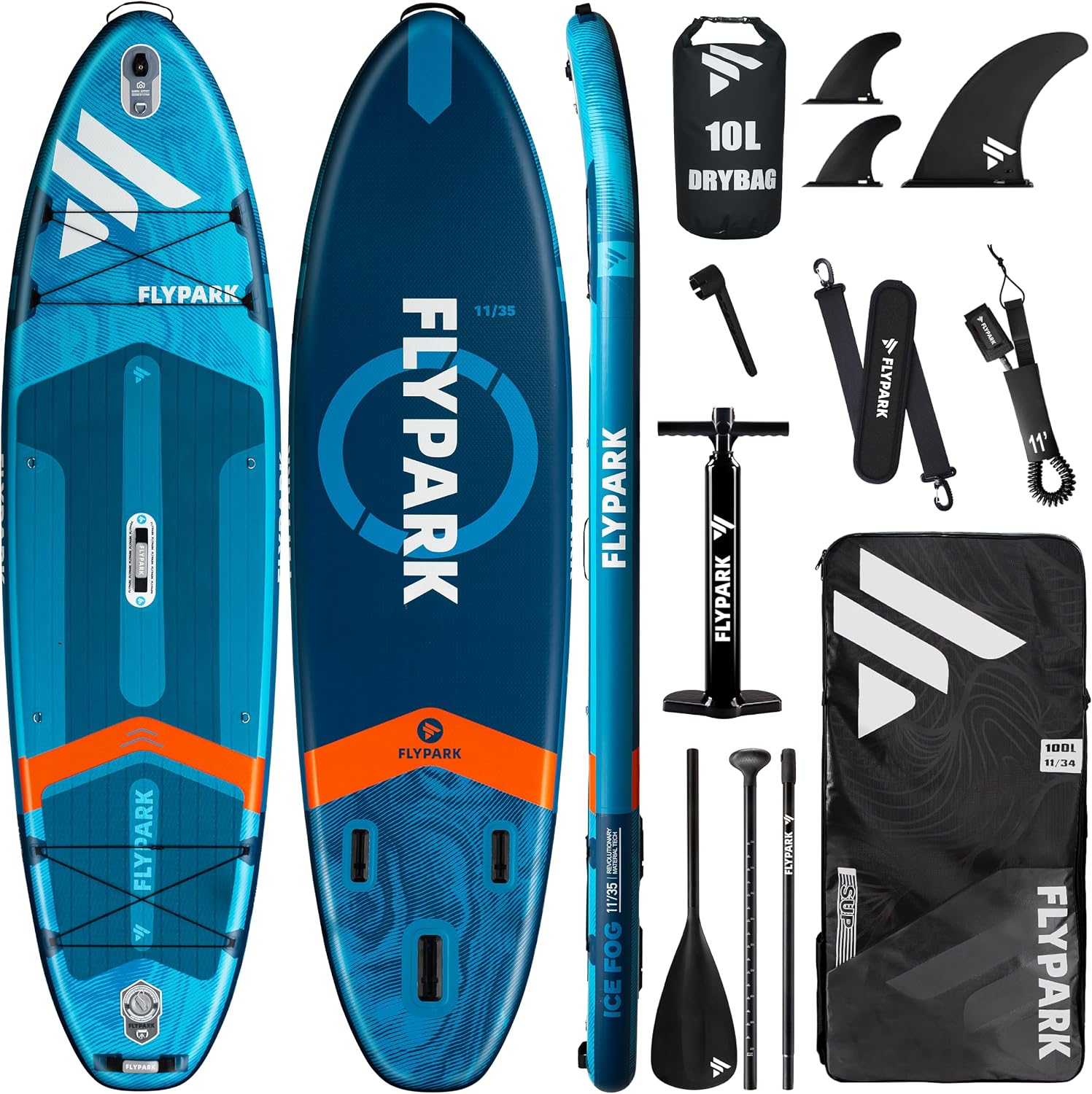Flypark 10'8/11'x35'' Fishing&Family Stable Inflatable Paddle Boards, Extra Wide SUP Paddleboard Inflatable, 430lb/3 People, Stand Up Paddle Board for Adults, Camera Mount, Shoulder Strap, Rod Holder