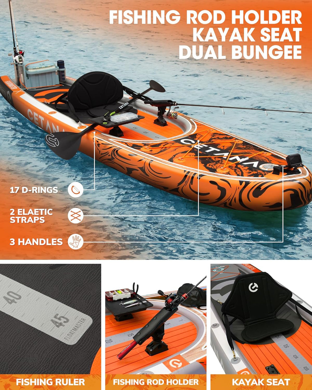 CETANA 11'6×35' Extra Wide Stand Up Paddle Board for Adults & Youth, 400lb Capacity Inflatable Paddle Board, Sup for 2+1 Person with Removable US Fin, 100L Backpack, Floating Paddle, Safety Leash