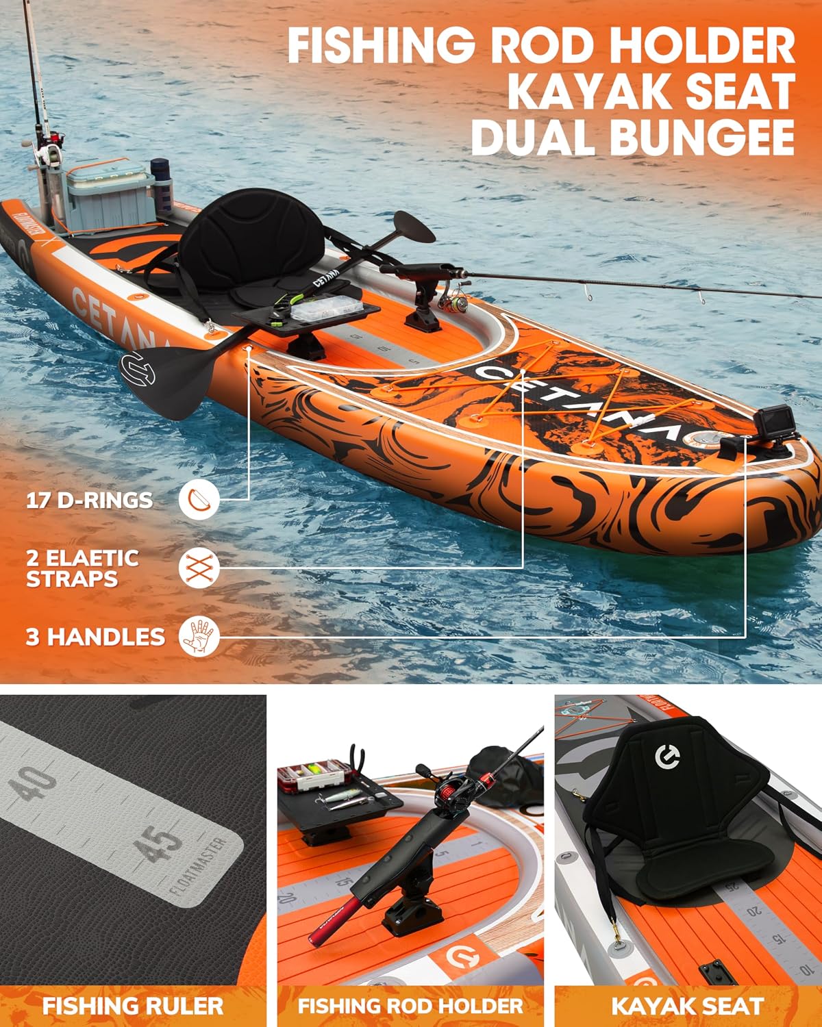 CETANA 11'6×35' Extra Wide Stand Up Paddle Board for Adults & Youth, 400lb Capacity Inflatable Paddle Board, Sup for 2+1 Person with Removable US Fin, 100L Backpack, Floating Paddle, Safety Leash