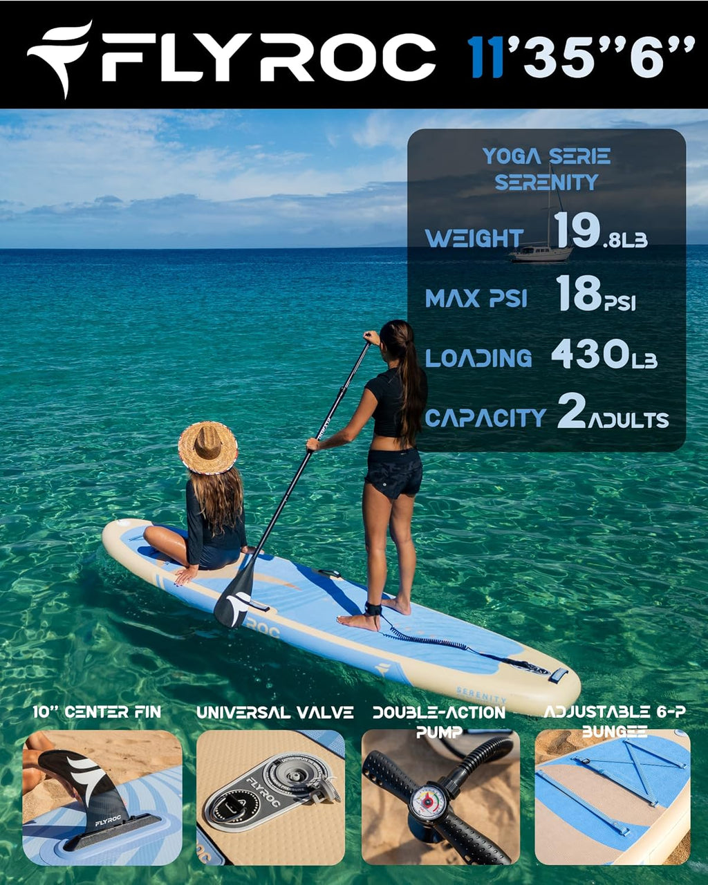 11'x35 Extra Wide Inflatable Paddle Board, 430lb Capacity Stable Paddleboard for Yoga, Stand up Paddle Board for Adults(x3), Full Coverage EVA Deck, 5 Handles, 100L Backpack, All-Round