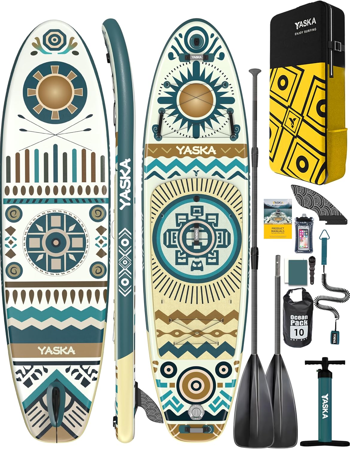 YASKA Inflatable Stand up Paddle Board 11ft with Premium SUP Accessories,Extra Wide Design Non-Slip Paddleboard for Beginner Adults Advenor Yoga Fishing
