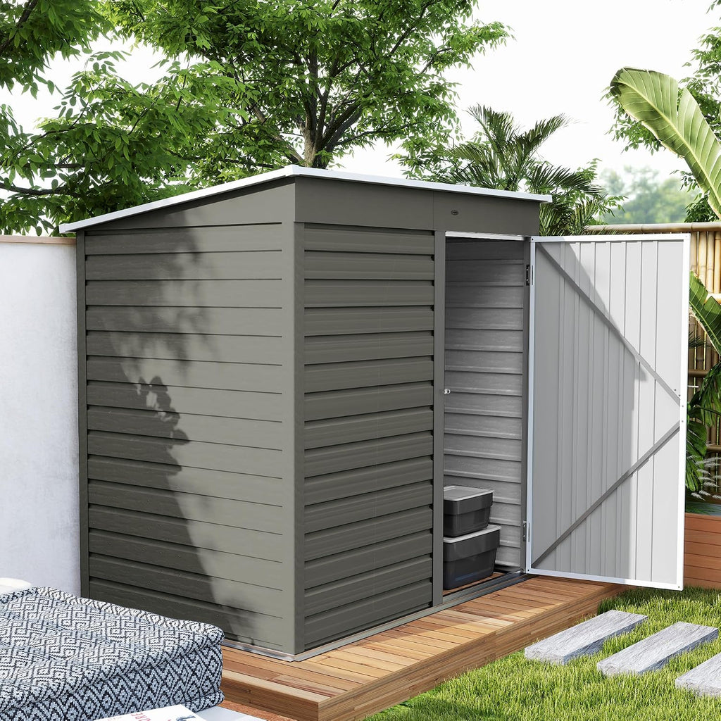 Outsunny 6' x 4' Outdoor Storage Shed, Easy to Assemble, Metal Garden Tool Shed with Lockable Door and Gloves for Backyard Garden Patio Lawn, Light Gray