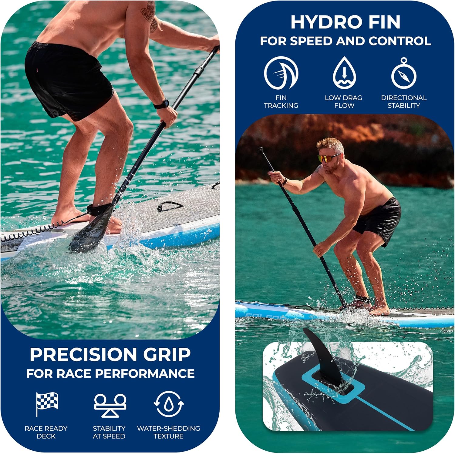 SereneLife 14' Inflatable Stand Up Paddle Board for Racing – 28' Narrow Design for Expert Paddlers with Non-Slip EVA Deck Pad, Includes Premium SUP Accessories and GoPro Mount, for Youth and Adults