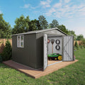 10x8 FT Outdoor Storage Shed, Metal Garden Shed with 4-pane Window, Outside Tool Sheds with Lockable Hinged Doors, Waterproof Storage Building with 4 Air Vents for Backyard, Patio, Lawn, Gray