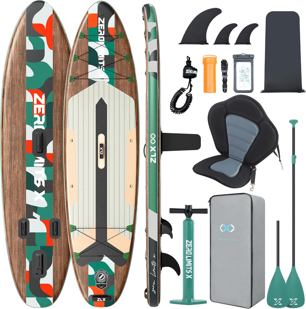 ZLX Inflatable Stand Up Paddle Board, 10'6' SUP Non-Slip Stable Deck Pad, Unique Center Fin, Premium Accessories, Paddleboard for Adults, Beginners, All Skill Levels