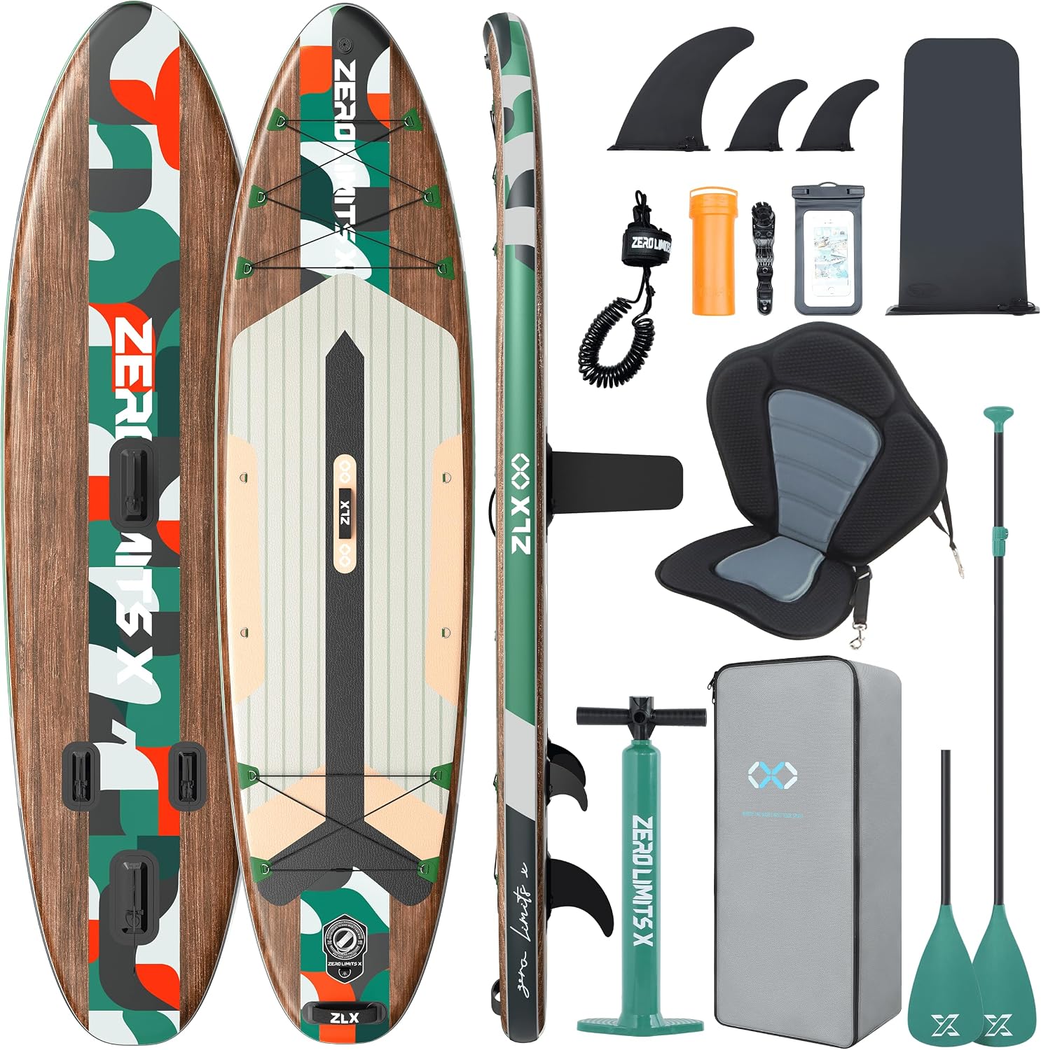 ZLX Inflatable Stand Up Paddle Board, 10'6' SUP Non-Slip Stable Deck Pad, Unique Center Fin, Premium Accessories, Paddleboard for Adults, Beginners, All Skill Levels