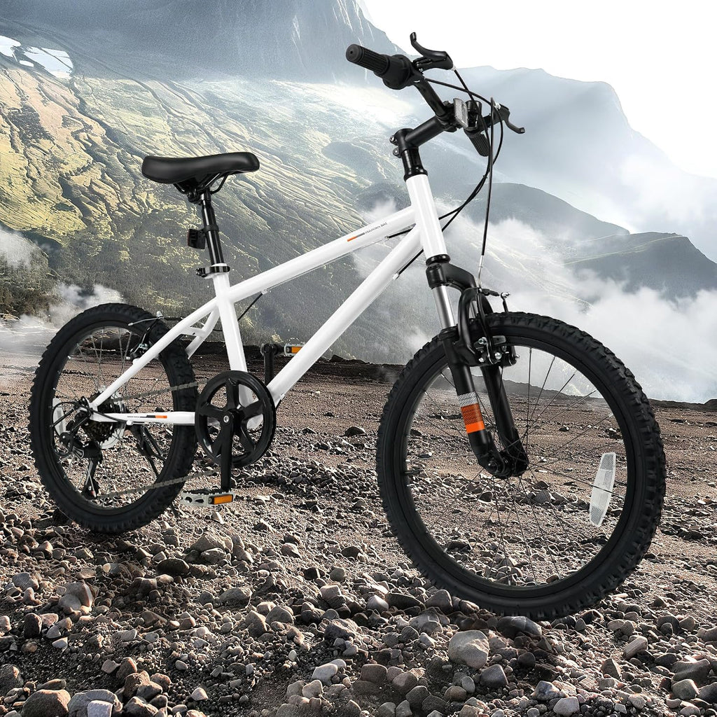 Goplus Mountain Bike, 20/24 Inch Kids Bicycle w/ 6-Speed Drivetrain, Suspension Fork, Dual Brakes, Adjustable Seat, Outdoor Cycling Children City Bike for Boys Girls