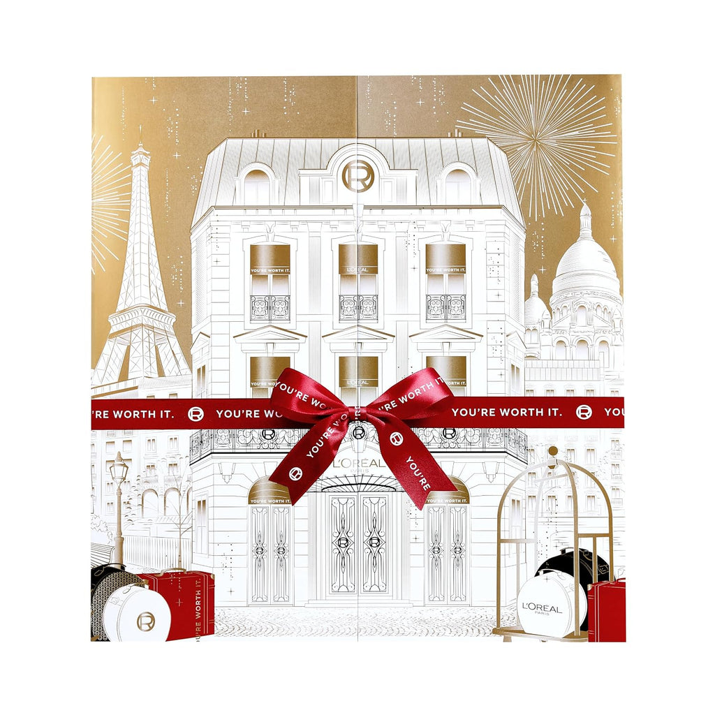 L'Oreal Paris 24 Day Beauty Advent Calendar 2025, Holiday Gift Set Includes Deluxe-Sized and Miniature Makeup, Skincare and Haircare Products