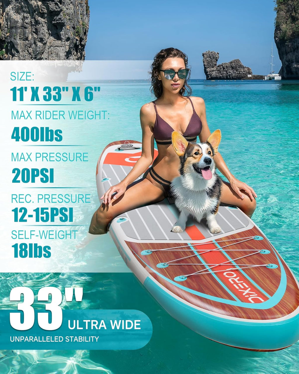 Inflatable Stand Up Paddle Board with SUP Accessories, 11'*33' Inflatable Paddle Boards for Adults & Youth of All Skill Levels