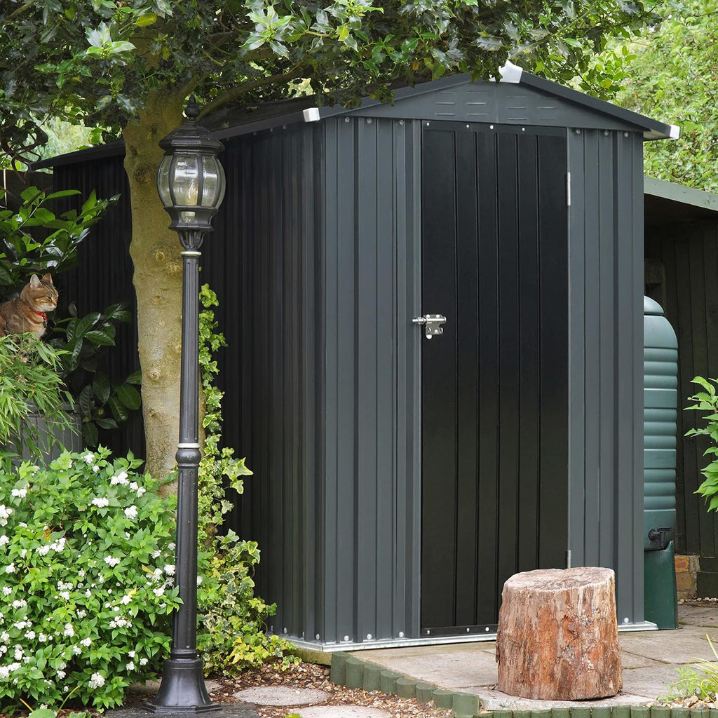 MUPATER 4 x 6 FT Outdoor Storage Shed, Galvanized Metal Garden Tool Shed, Patio Furniture Storage House with Slooping Roof, Lockable Door and Vents for Backyard and Garden, Grey