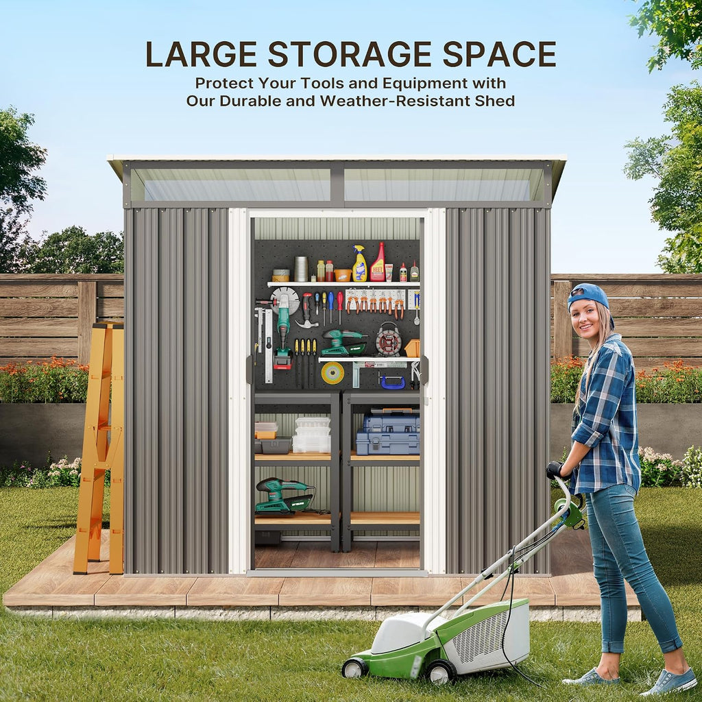 Gizoon 6'x4' Outdoor Storage Shed Metal Garden Shed with Sliding Lockable Doors, Versatile Tool Bike Shed with Transparent Panel Windows, Outdoor Storage Clearance for Backyard, Patio, Dark Gray