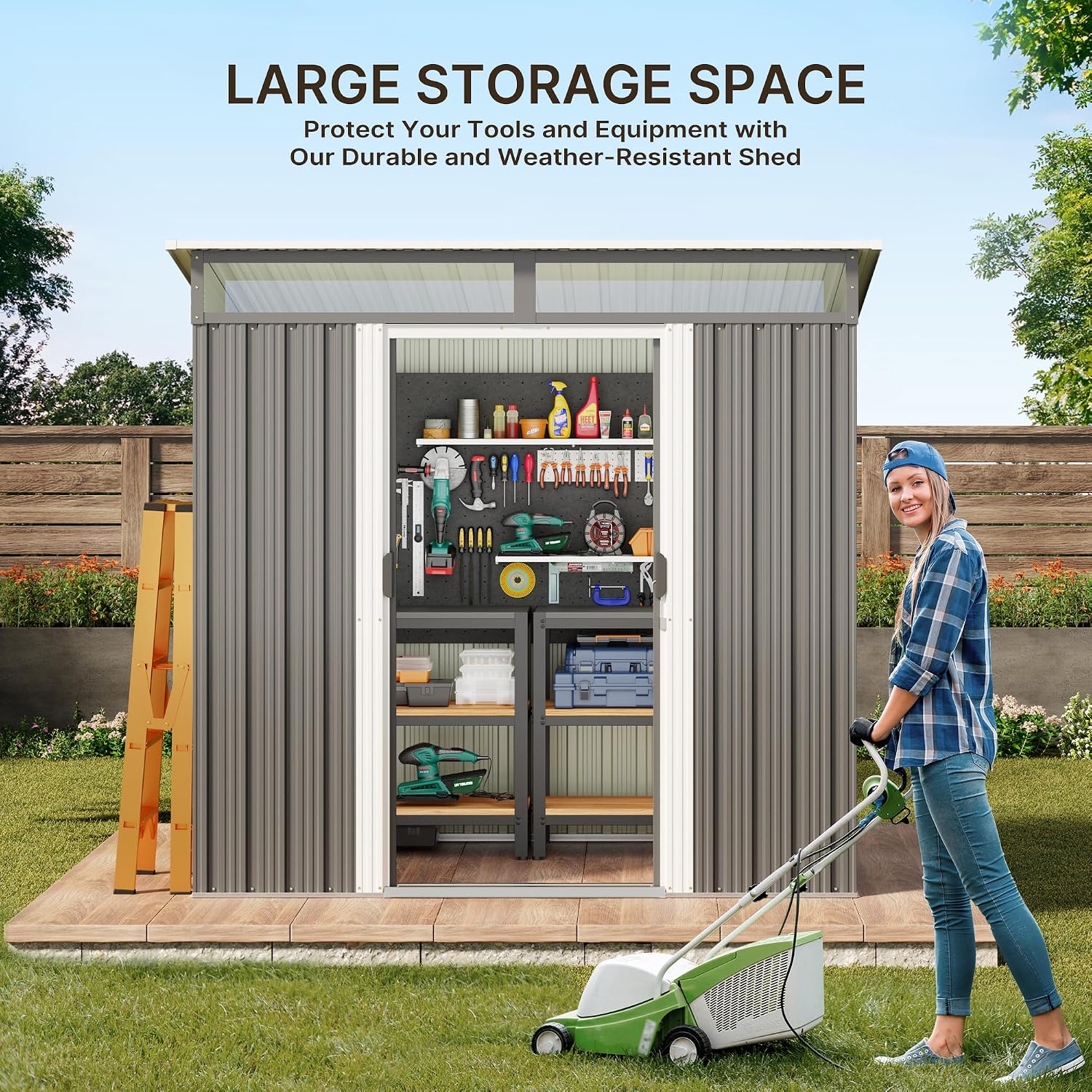 Gizoon 6'x4' Outdoor Storage Shed Metal Garden Shed with Sliding Lockable Doors, Versatile Tool Bike Shed with Transparent Panel Windows, Outdoor Storage Clearance for Backyard, Patio, Dark Gray