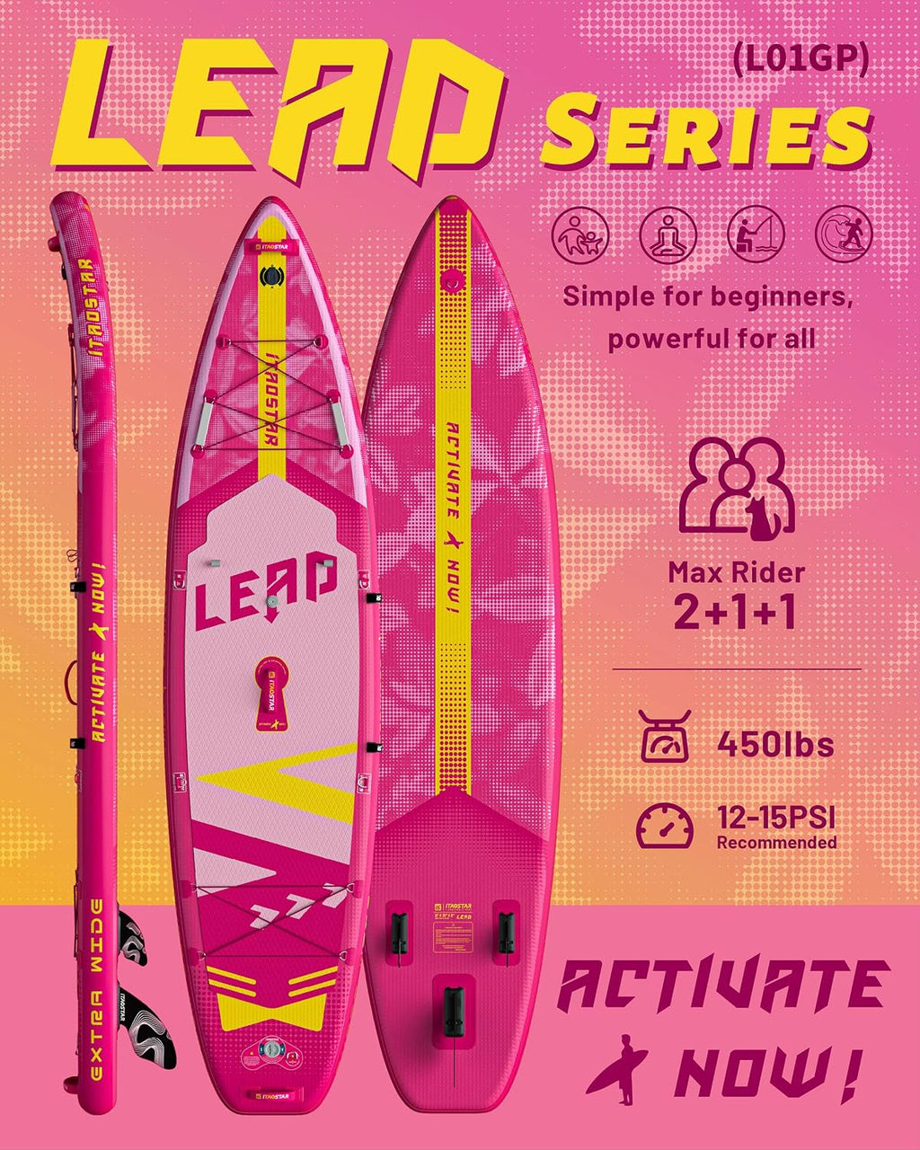 iTAOSTAR Lead 12' × 35' / 11' × 33' Stand Up Paddle Board Inflatable, Extar Wide SUP Board with 5 Fins Stable Design for Adults, Youth, All Skill Levels, Lakes, Oceans