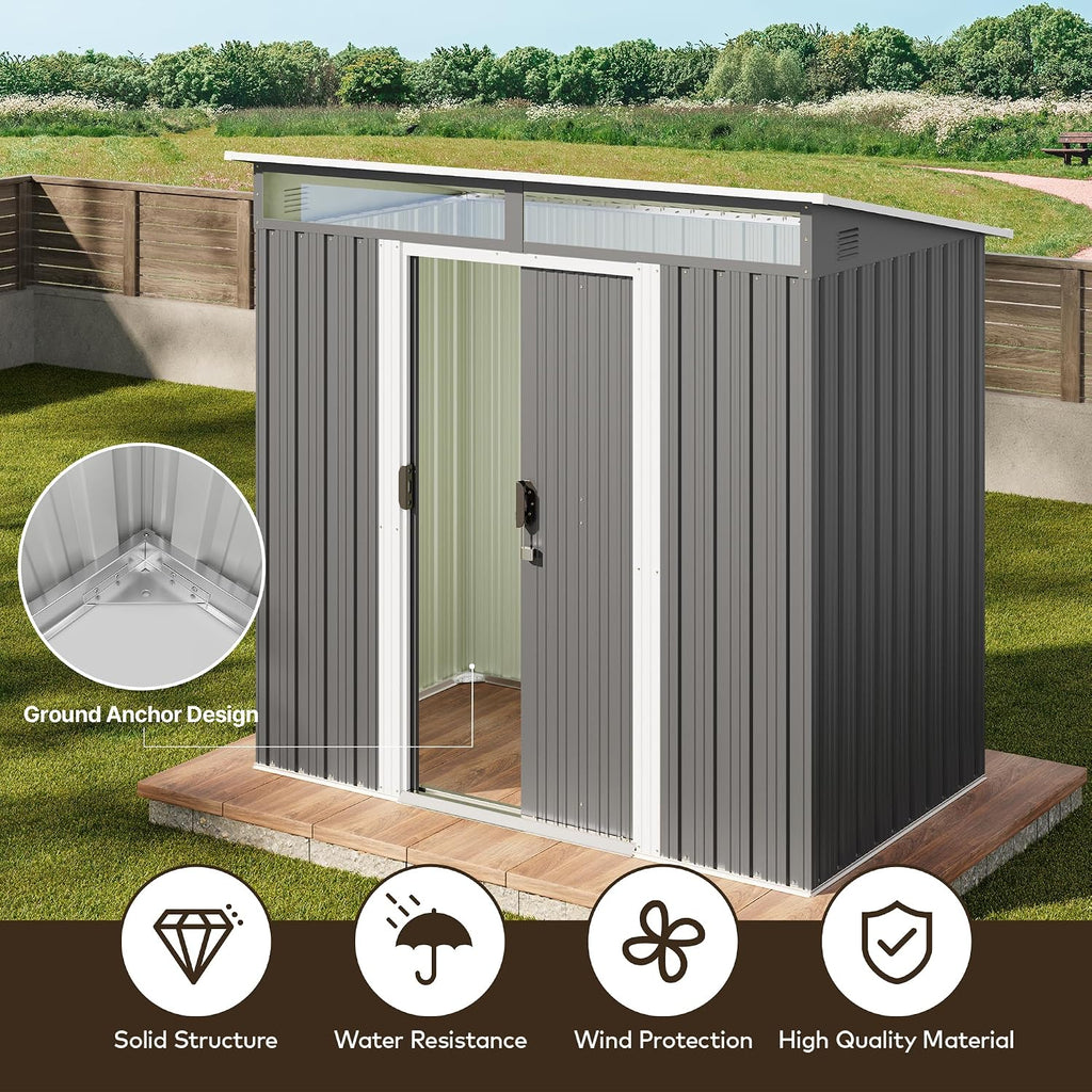 Gizoon 6'x4' Outdoor Storage Shed Metal Garden Shed with Sliding Lockable Doors, Versatile Tool Bike Shed with Transparent Panel Windows, Outdoor Storage Clearance for Backyard, Patio, Dark Gray