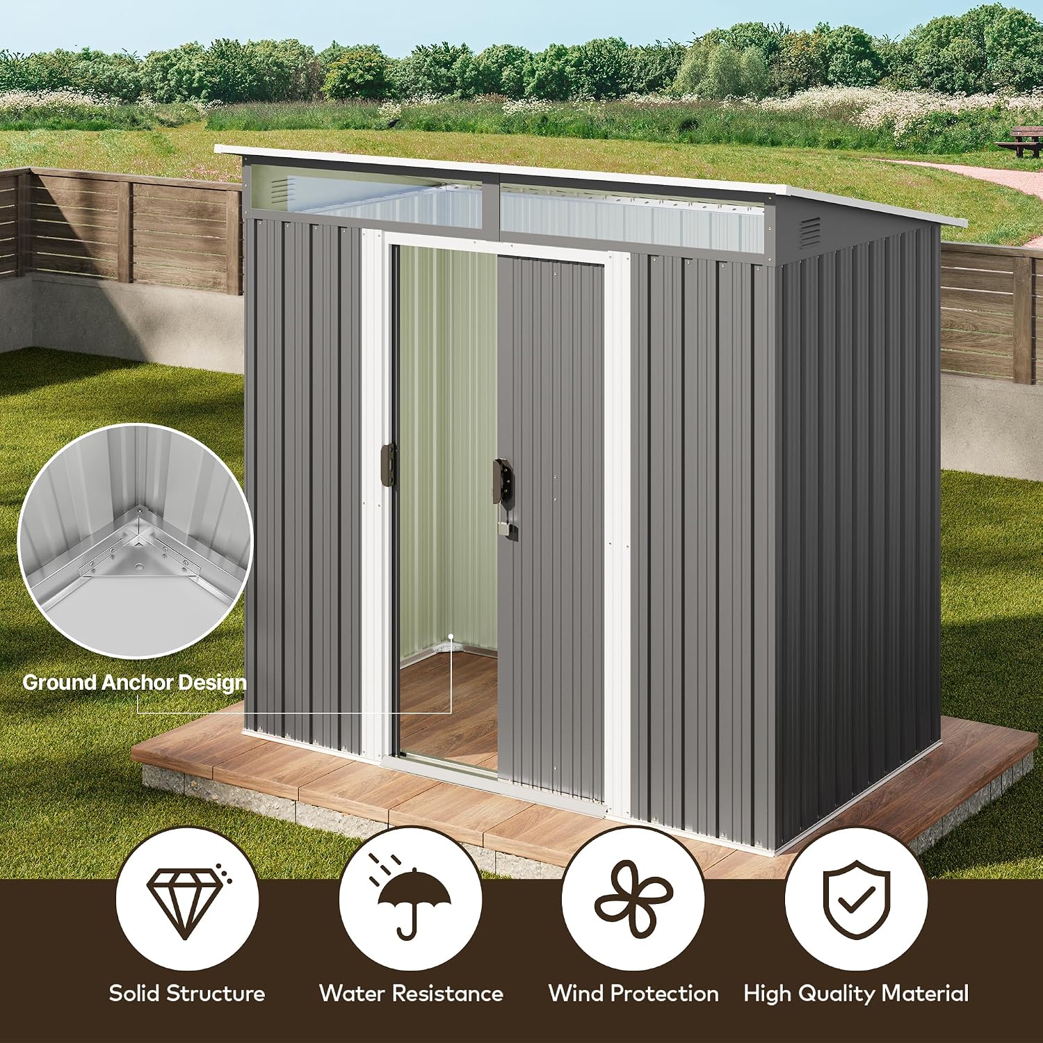 Gizoon 6'x4' Outdoor Storage Shed Metal Garden Shed with Sliding Lockable Doors, Versatile Tool Bike Shed with Transparent Panel Windows, Outdoor Storage Clearance for Backyard, Patio, Dark Gray
