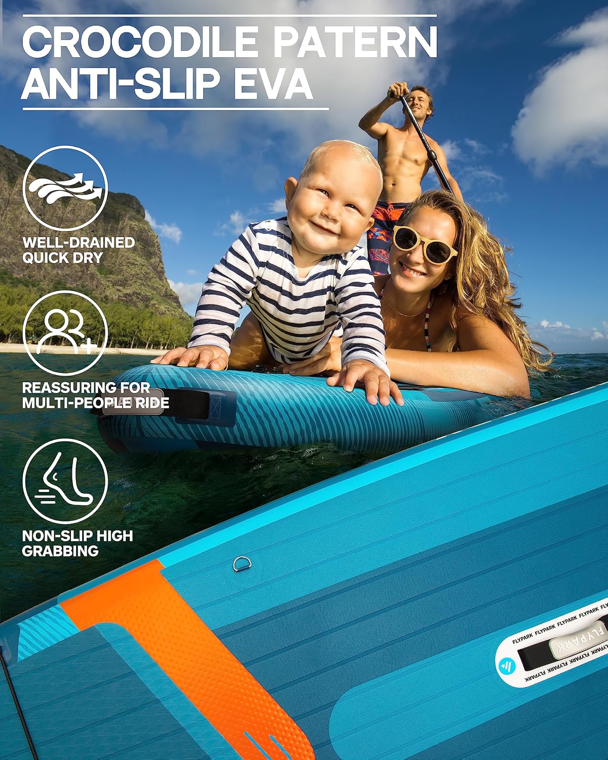 Flypark 10'8/11'x35'' Fishing&Family Stable Inflatable Paddle Boards, Extra Wide SUP Paddleboard Inflatable, 430lb/3 People, Stand Up Paddle Board for Adults, Camera Mount, Shoulder Strap, Rod Holder