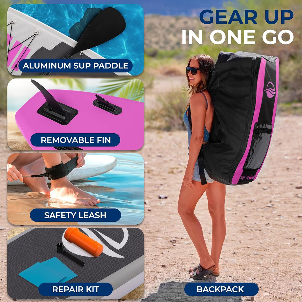 SereneLife Inflatable Stand Up Paddle Board - Wide Stable Design, Non-Slip Deck for Adults & Youth with Premium Paddle Board Accessories: Carry Bag, Dual Action Pump, Paddle, Ankle Leash