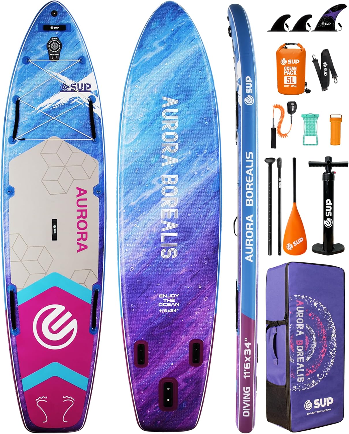 ESUP 11'6 ×34/35' Super Wide Inflatable Paddle Board with SUP Accessories, Extra Stable Stand Up Paddleboards for 2+1 Persons/Family/Beginner/Yoga, w/Shoulder Strap All-Round Sup Board