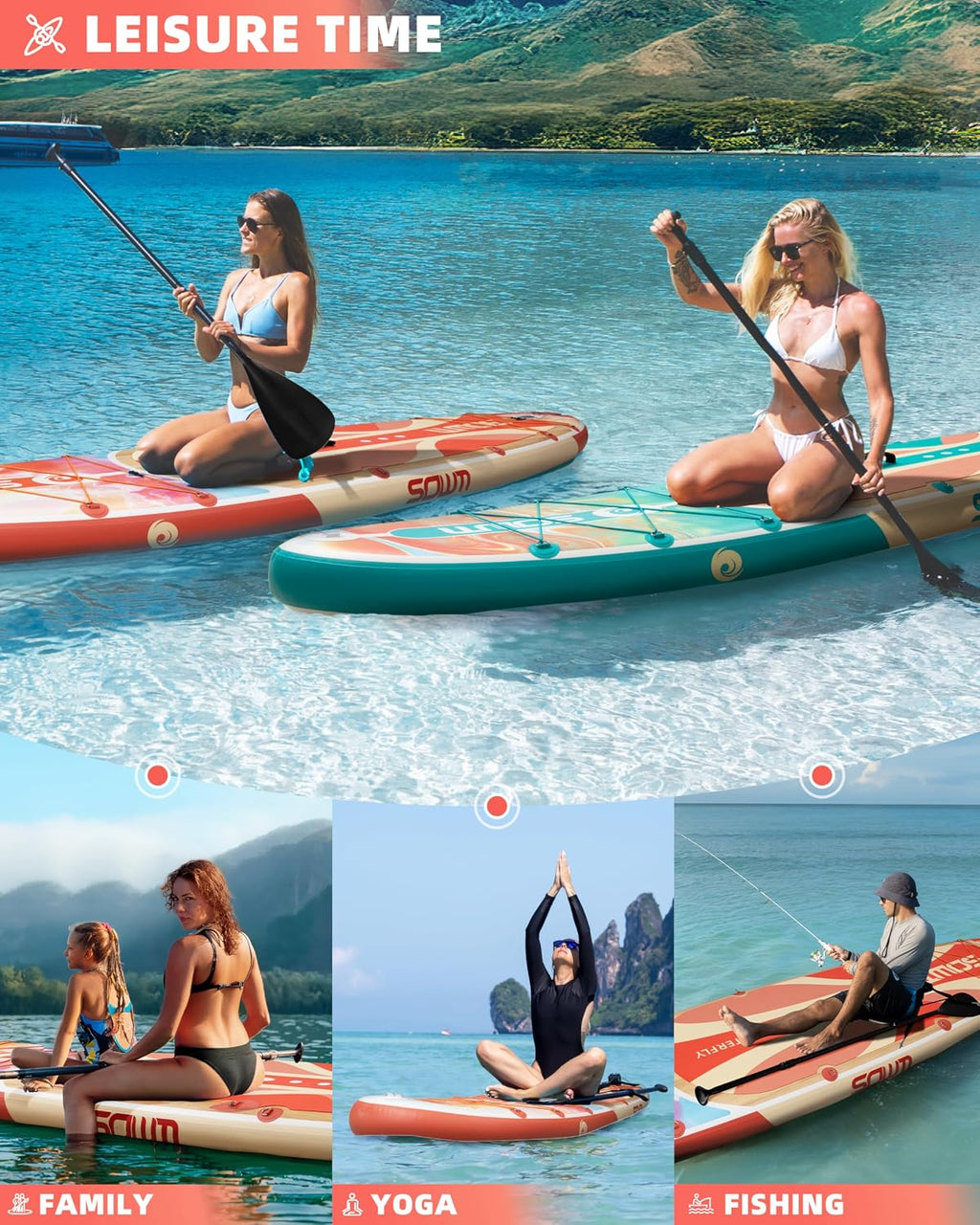 11'*33'/34' Inflatable Stand Up Paddle Board for Beginners,400/420lbs Capacity, Anti-Slip EVA Deck, Includes Adjustable Paddle, Pump, Backpack & SUP Accessories for Surfing, Fishing, Yoga & More