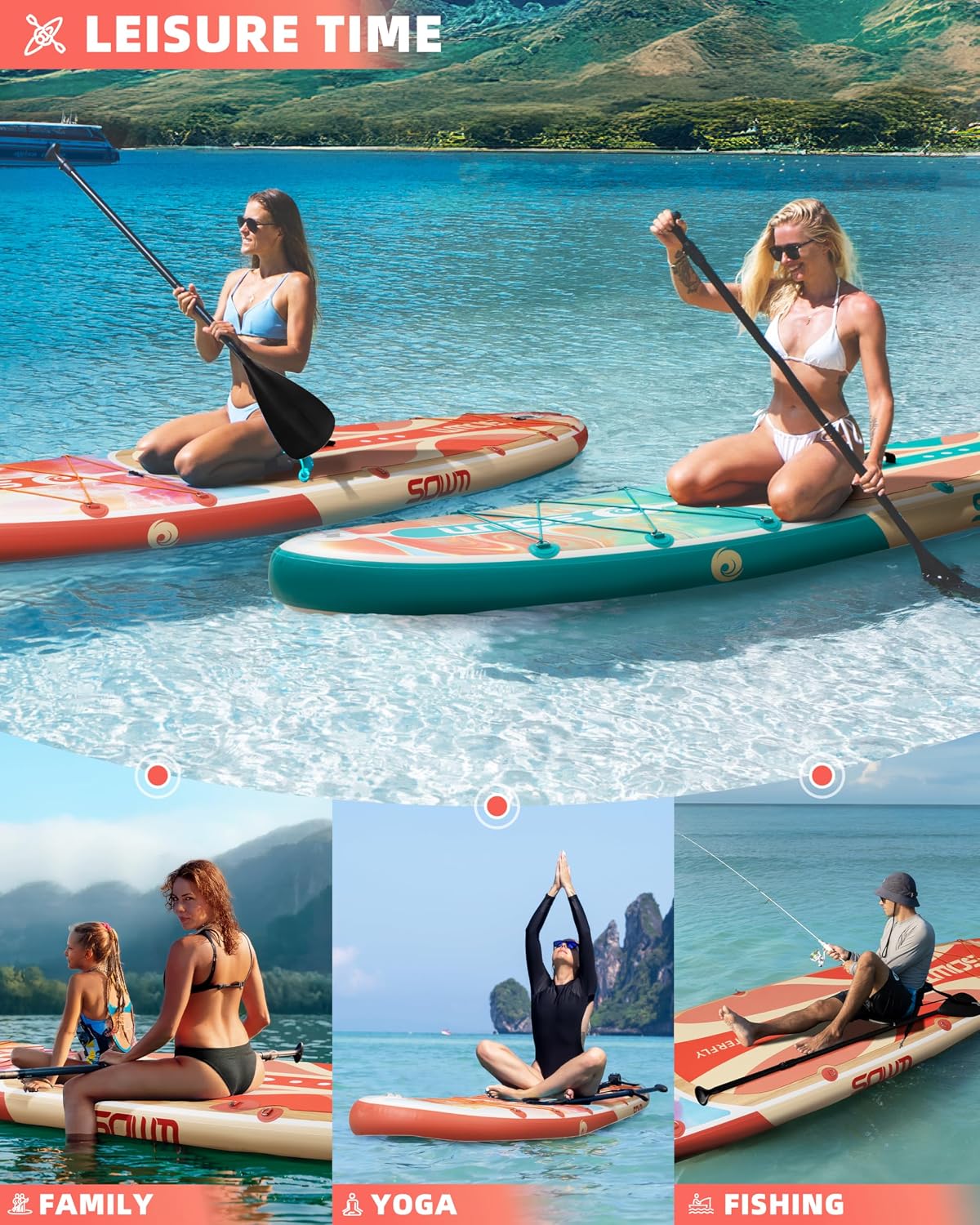 11'*33'/34' Inflatable Stand Up Paddle Board for Beginners,400/420lbs Capacity, Anti-Slip EVA Deck, Includes Adjustable Paddle, Pump, Backpack & SUP Accessories for Surfing, Fishing, Yoga & More