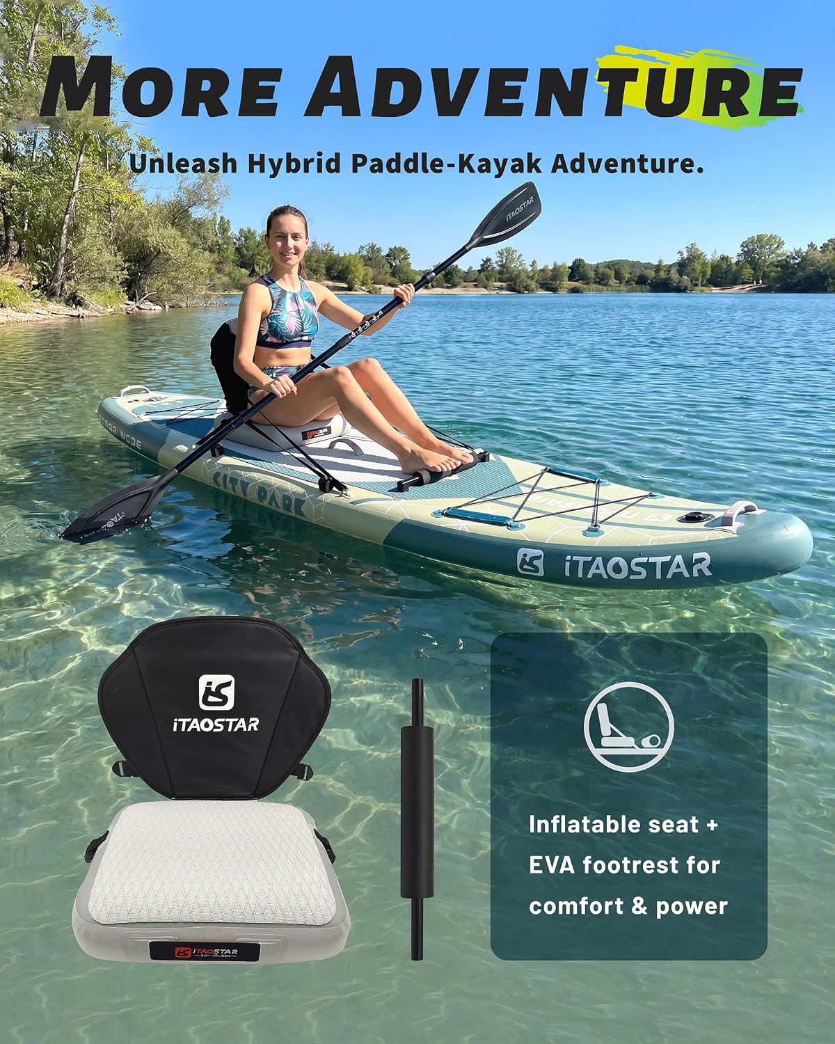 iTAOSTAR City Park 12'×35' Extra Wide Paddle Board with Seat, One-Stop Premium SUP Board Gears, Tailored 5 Fins, Stable Inflatable Stand Up Paddle Boards for Youth/Adults of All Levels