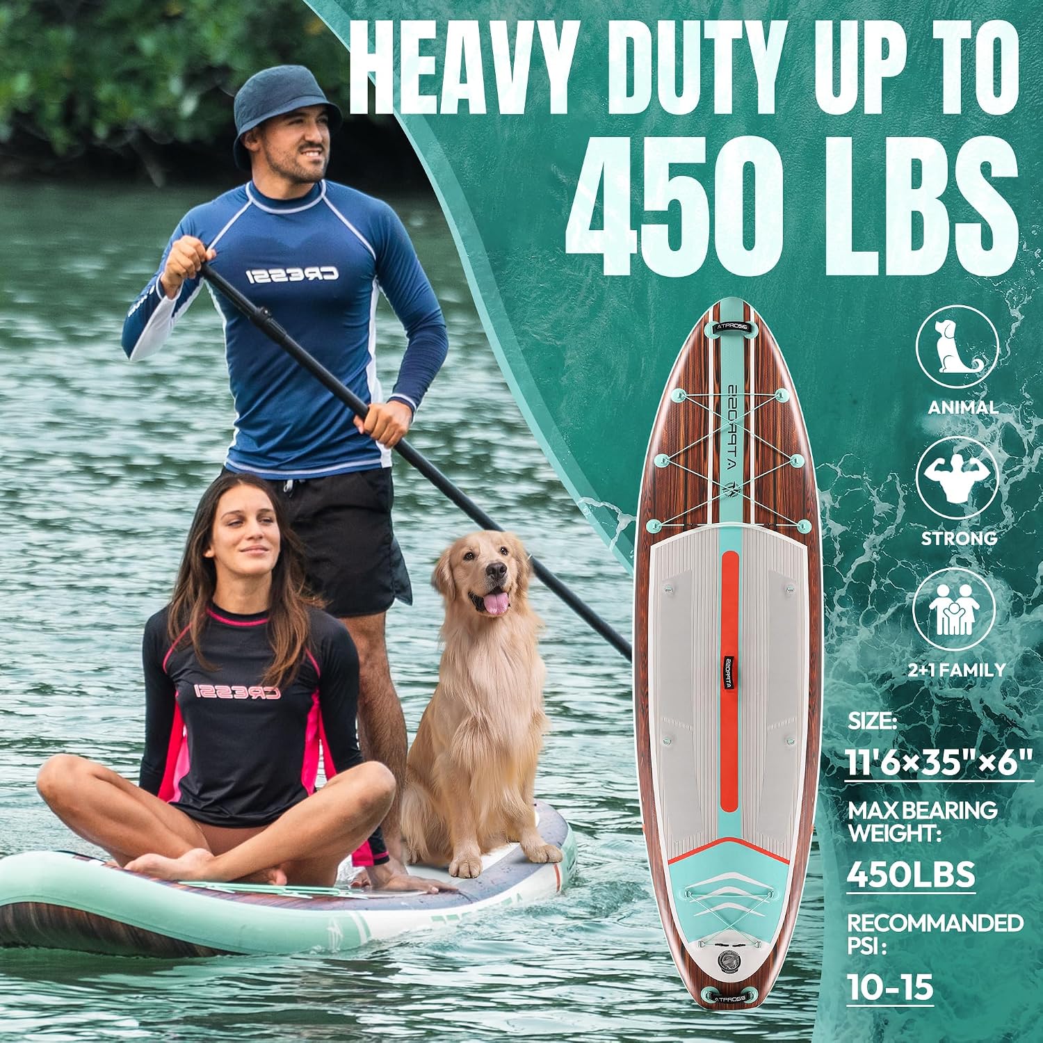 11'6'x35' Inflatable Paddle Board, 450lbs Extra Wide Stand Up Paddleboard for Adults with Premium SUP Accessories Kit & Backpack, Blow Up Kayak Non-Slip Stable Deck Boat for Yoga Fishing Surf