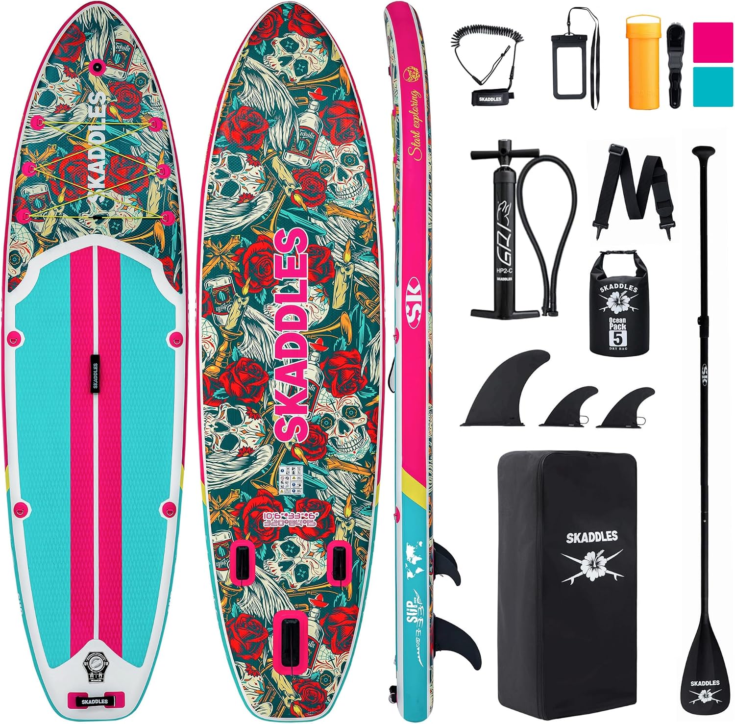 10'6'' Inflatable Stand Up Paddle Board (SUP) for Adults and Youth with Non-Slip Deck – Complete Accessories Kit, for Fishing, Yoga, Fitness & Family Fun