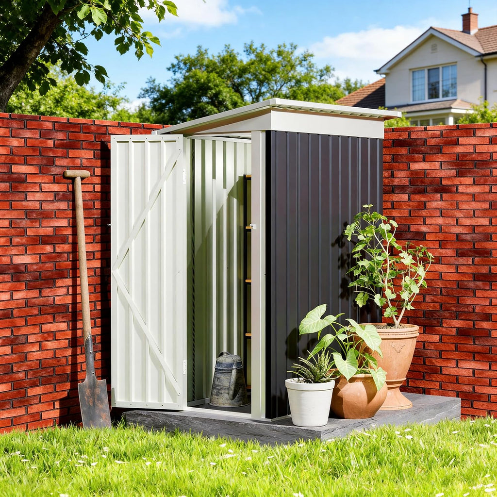 4 * 2 FT Metal Garden Storage Sheds for Patio Backyard Tools House Storage Waterproof Garden Tool Storage Sheds (Grey)
