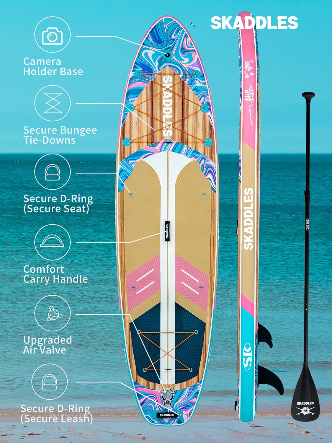 11' Inflatable Stand Up Paddle Board – Extra Wide SUP for Adults & Kids of All Skill Levels, Stable Paddleboard with Pump, Fins, Backpack, Accessories & Waterproof Phone Pouch